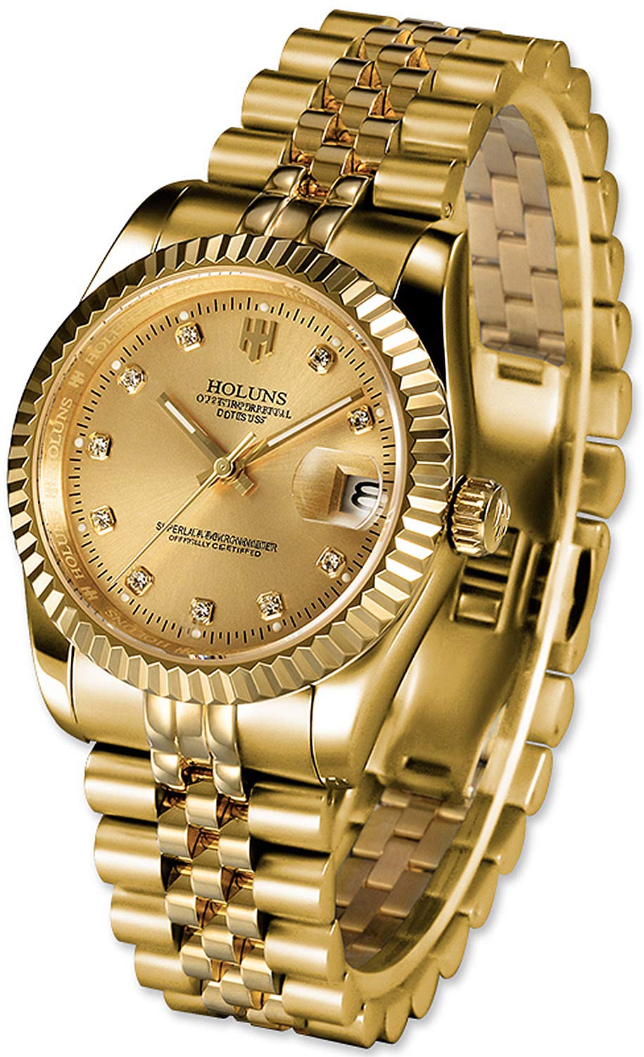 Luxury Men's Automatic Mechanical Gold Watch - Self-Winding, Sapphire Crystal, Waterproof Dress Watch for Business & Formal Occasions