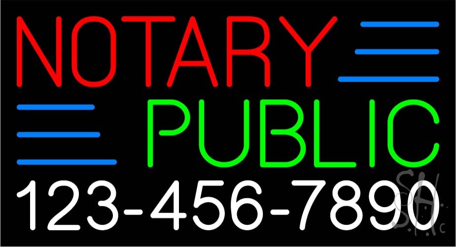 Premium Green Notary Public LED Neon Sign with Phone Number - 13x24 Inches, Black Square Cut Acrylic Backing & Dimmer - Bright Indoor Business Sign for Storefront, Office, or Home Decor