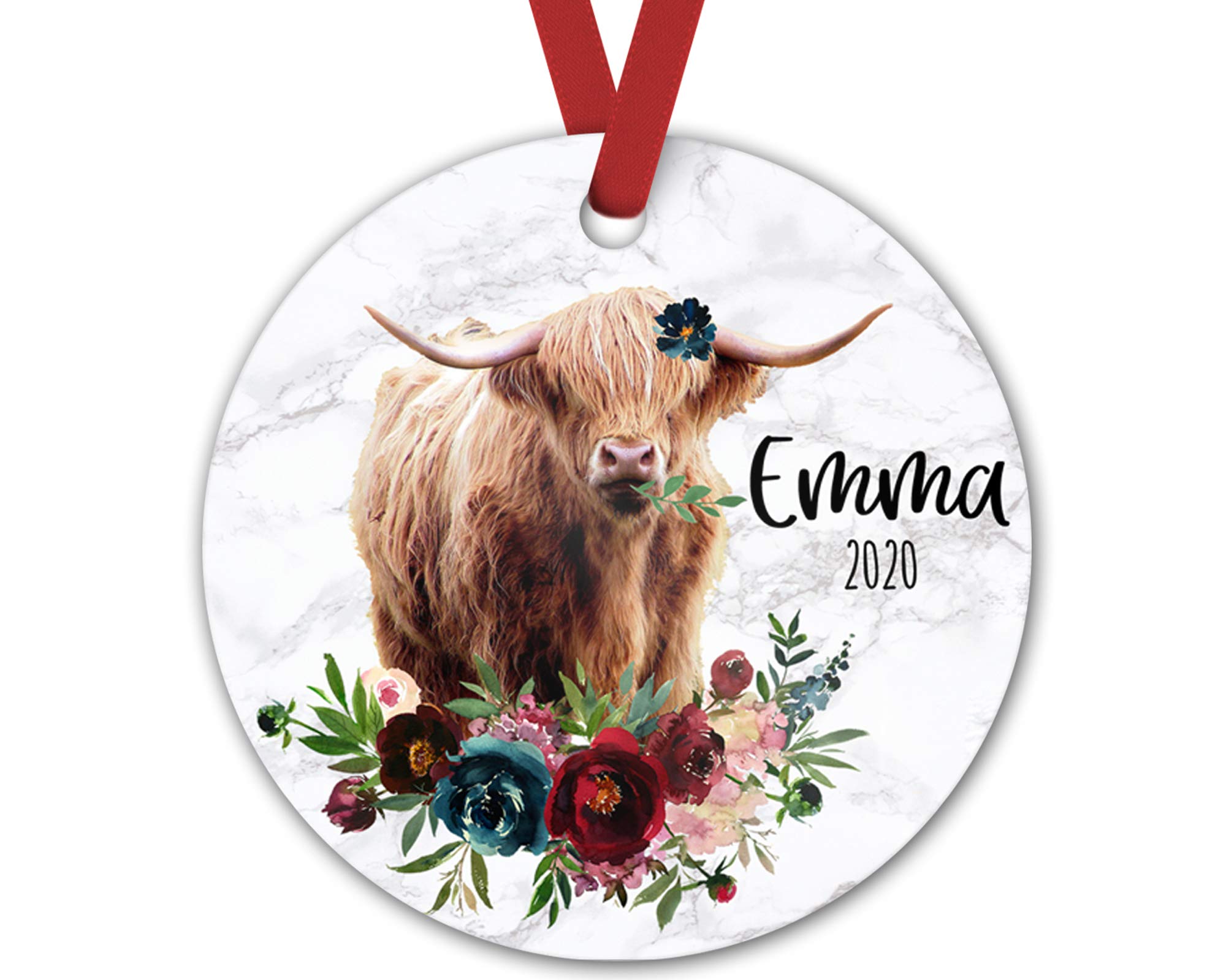 Personalized Highland Cow Aluminum Christmas Ornament - Custom Name Scottish Cow Decor for Holiday Tree | Boho Farmhouse Christmas Decorations 2023 - Perfect for Xmas Gifts, Stocking Stuffers & Winter Home Decor