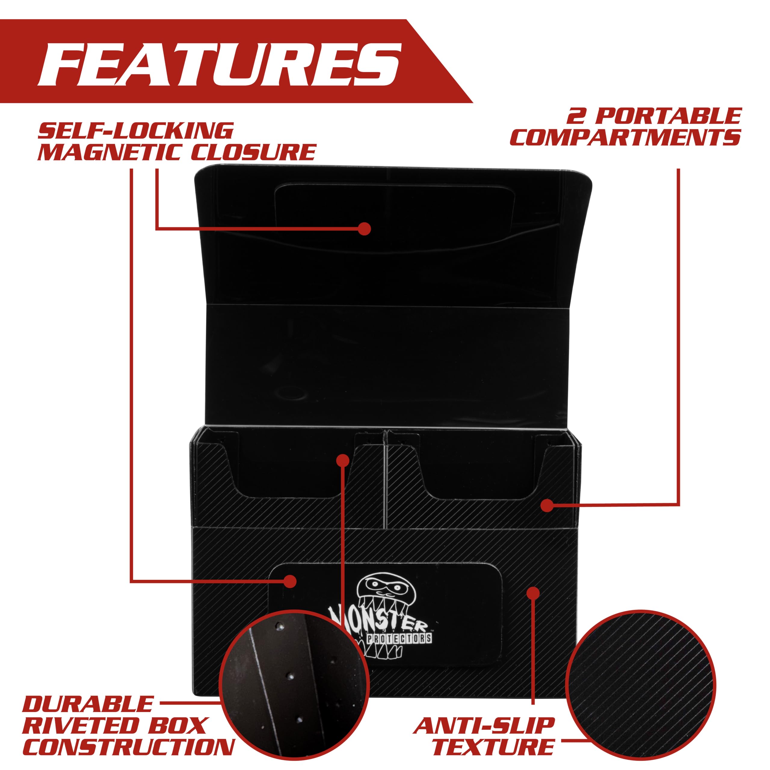 Monster Protectors Magnetic Double Deck Box - Blue Glitter TCG Storage | Holds 150 Trading Cards | Self-Locking Closure | Compatible with Standard & Small Size Cards | Removable Construction | Perfect Gift for Gamers & Collectors | Great for MTG, Pokemon & Yu-Gi-Oh Card Organization