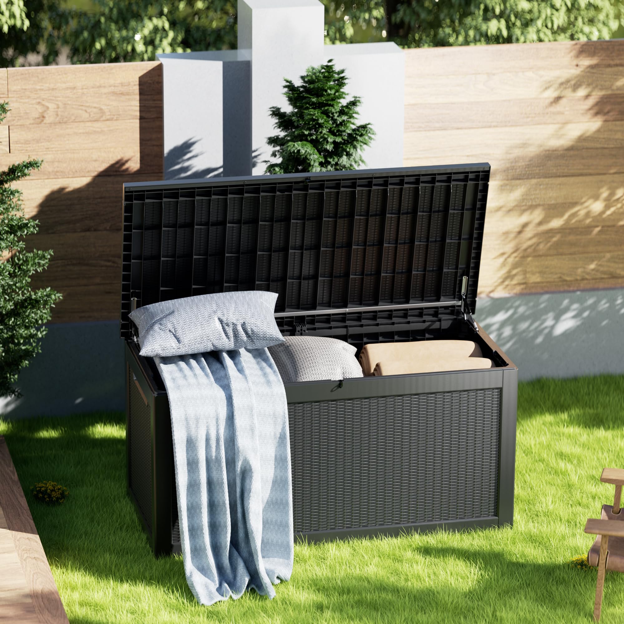 260 Gallon Lockable Resin Deck Box - Waterproof & UV-Resistant Outdoor Storage Container for Patio Cushions, Pool Toys, and Garden Tools | Durable Black Deck Box for Backyard, Poolside & Porch Organization