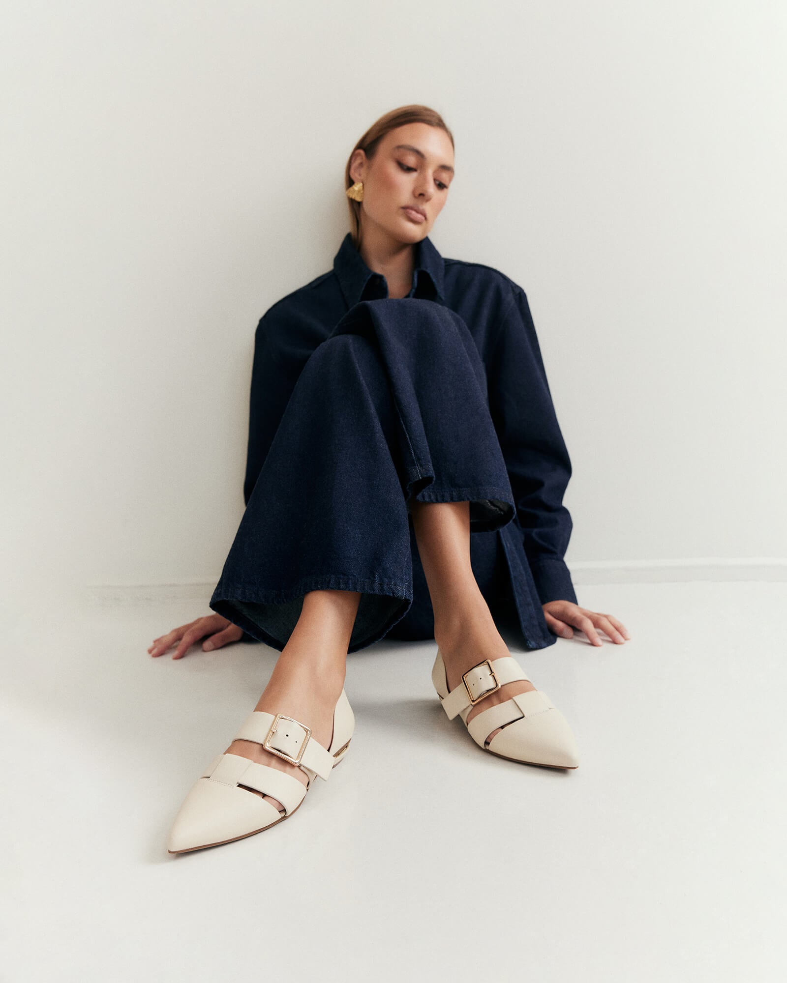 Carla Dress Flats - Women's Off White Leather Ballet Shoes for Work & Casual Wear | Comfortable & Stylish Everyday Shoes