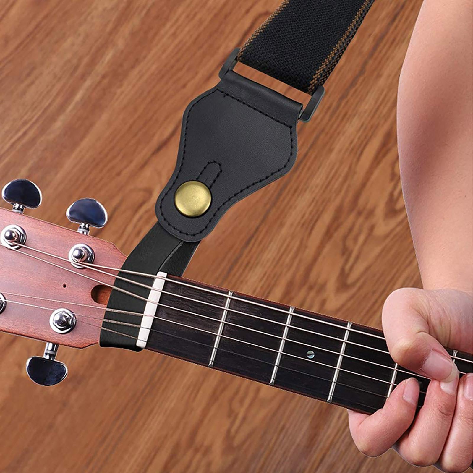 2-Pack Leather Guitar Neck Straps with Button - Adjustable Acoustic & Electric Guitar Strap Lock for Bass, Ukulele - Perfect for Live Performances & Studio Sessions