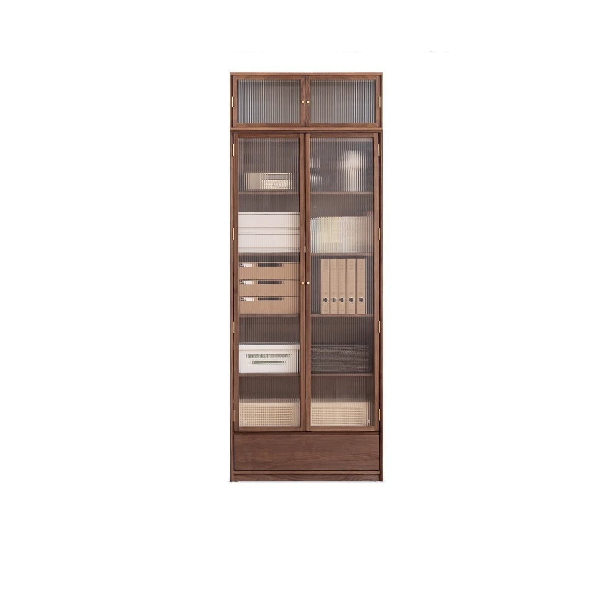 Solid Black Walnut Wood Bookcase with Glass Doors - Stylish Display & Storage Cabinet for Living Room, Office, or Library
