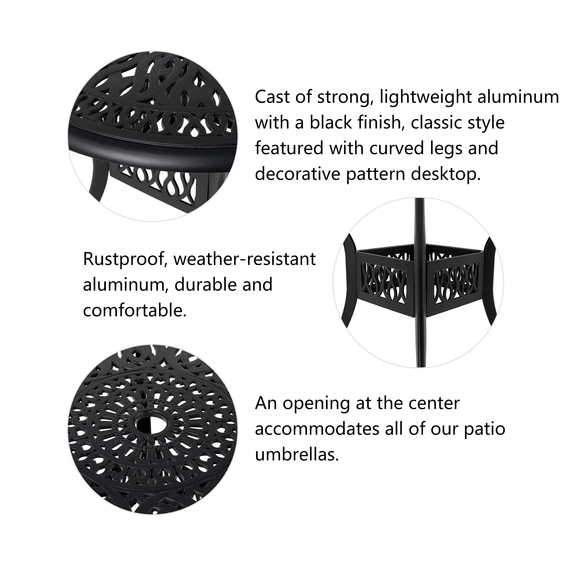 Glitzhome 29 Inch Round Outdoor Patio Dining Table - Durable Cast Aluminum Side Table with 1.9 Inch Umbrella Hole - Perfect for Garden, Backyard, Lawn & Poolside Dining - Weather-Resistant Outdoor Furniture for Entertaining