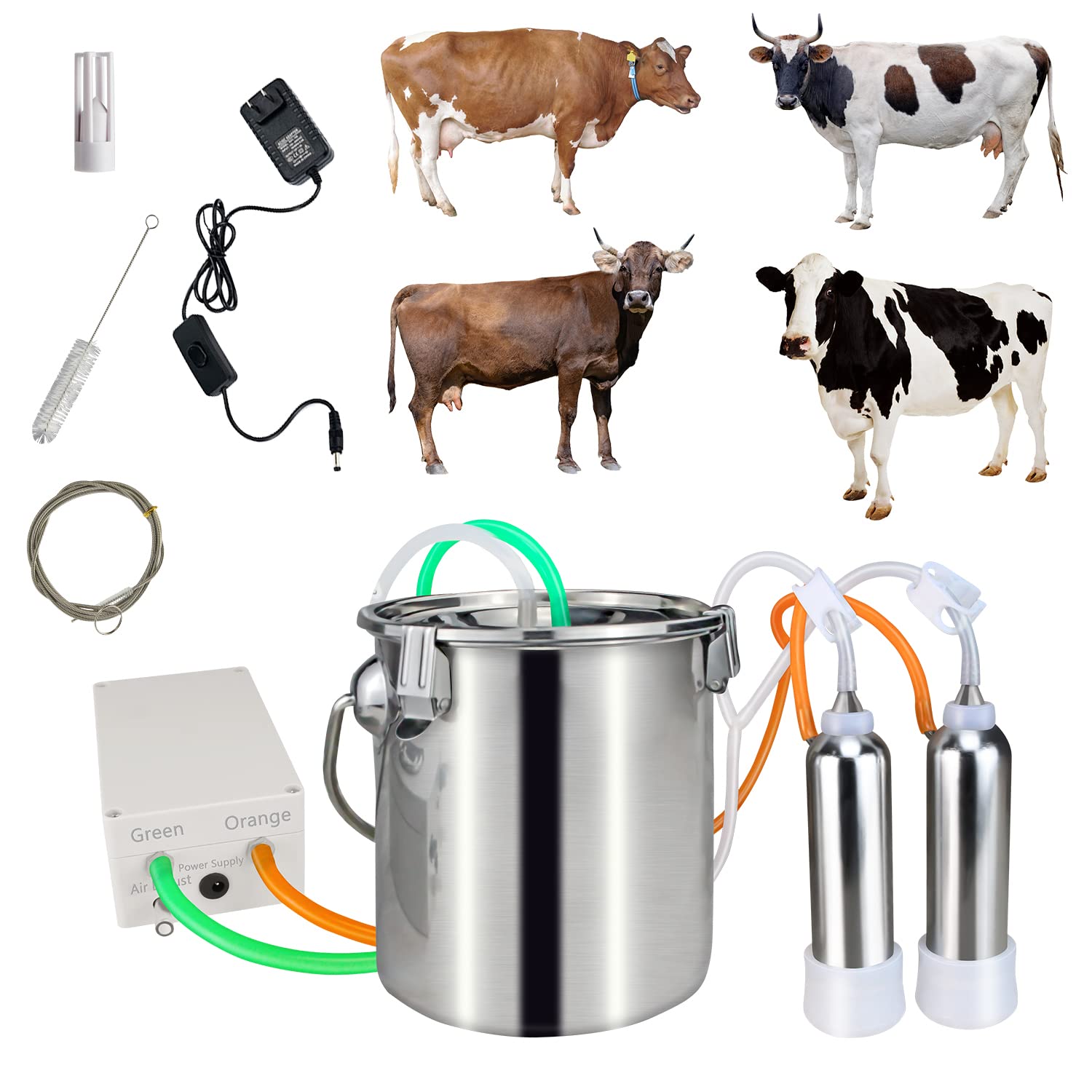 Electric Milking Machine for Goats & Cows - 3L/7L/14L Portable Pulsation Vacuum Pump Milker with Stainless Steel Bucket - Livestock Dairy Equipment for Small Farms & Homesteads (Cow 3L) - Perfect for Efficient & Hygienic Milking at Home or Barn