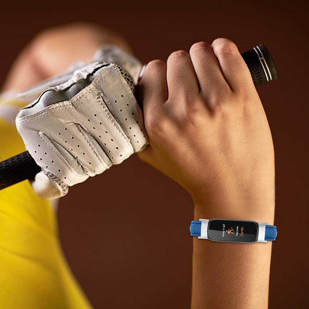 Fitbit Luxe Leather Bands - Classic Replacement Strap for Women & Men | Gym & Office Wear (Blue)
