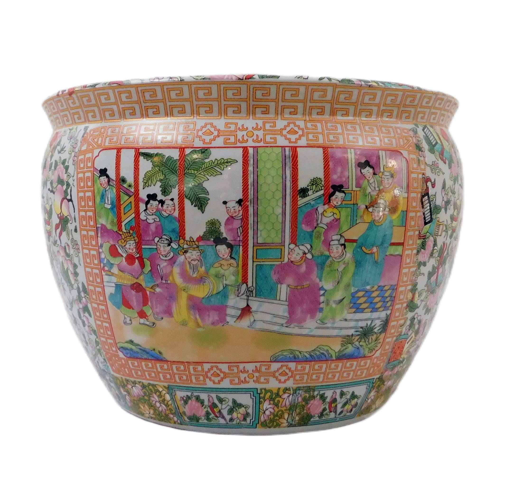 Antique Rose Medallion Porcelain Fish Bowl - 14 Inch Large Decorative Goldfish Bowl for Home & Office Decor | Perfect for Living Room, Dining Table, or Garden Water Feature