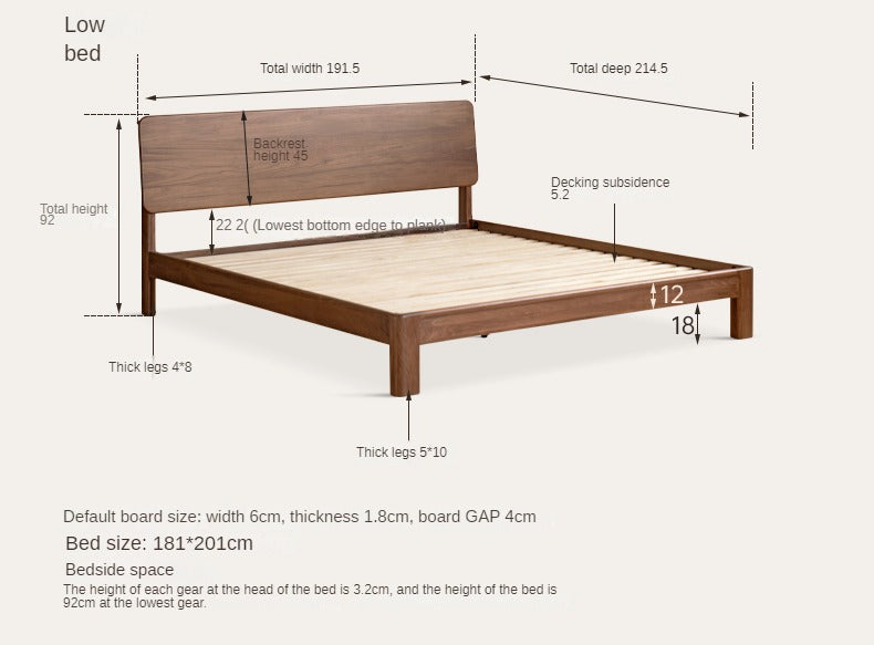 Premium Black Walnut Solid Wood Bed Frame - Queen Size, Handcrafted Hardwood Bed with Sturdy Support - Perfect for Master Bedroom, Guest Room & Farmhouse Decor
