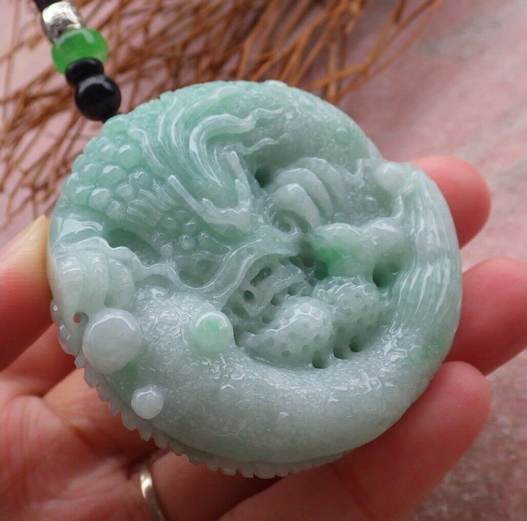 Certified Green Burma 100% Natural Jadeite Pendant - Dragon & Mouse Peanut Ruyi Necklace for Zodiac Rat (546497 GS) - Perfect Gift for Chinese New Year, Birthday & Spiritual Protection
