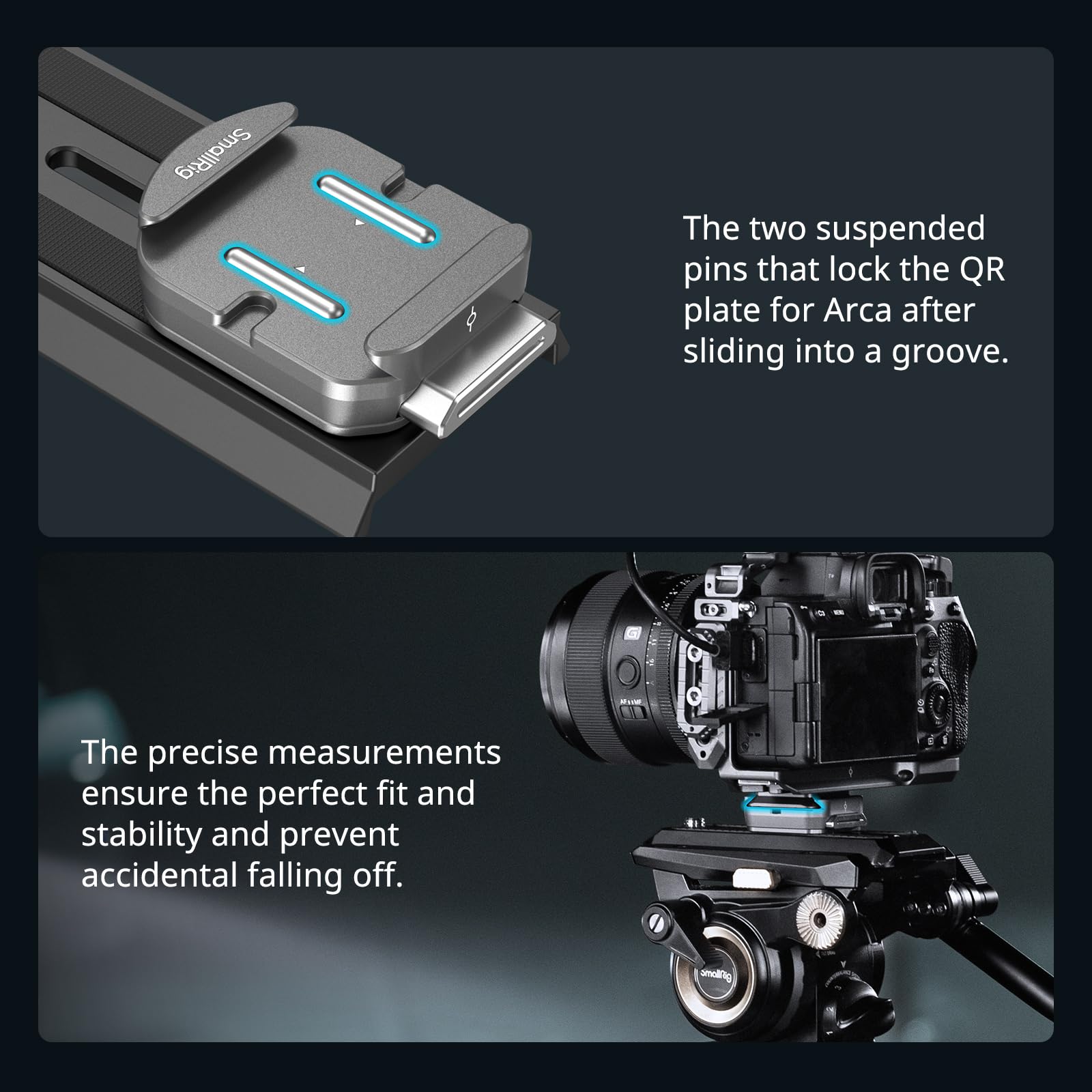 SMALLRIG HawkLock H38 Quick Release Mount Plate for Arca Swiss - Compatible with Manfrotto & Tripods | Includes Two 1/4