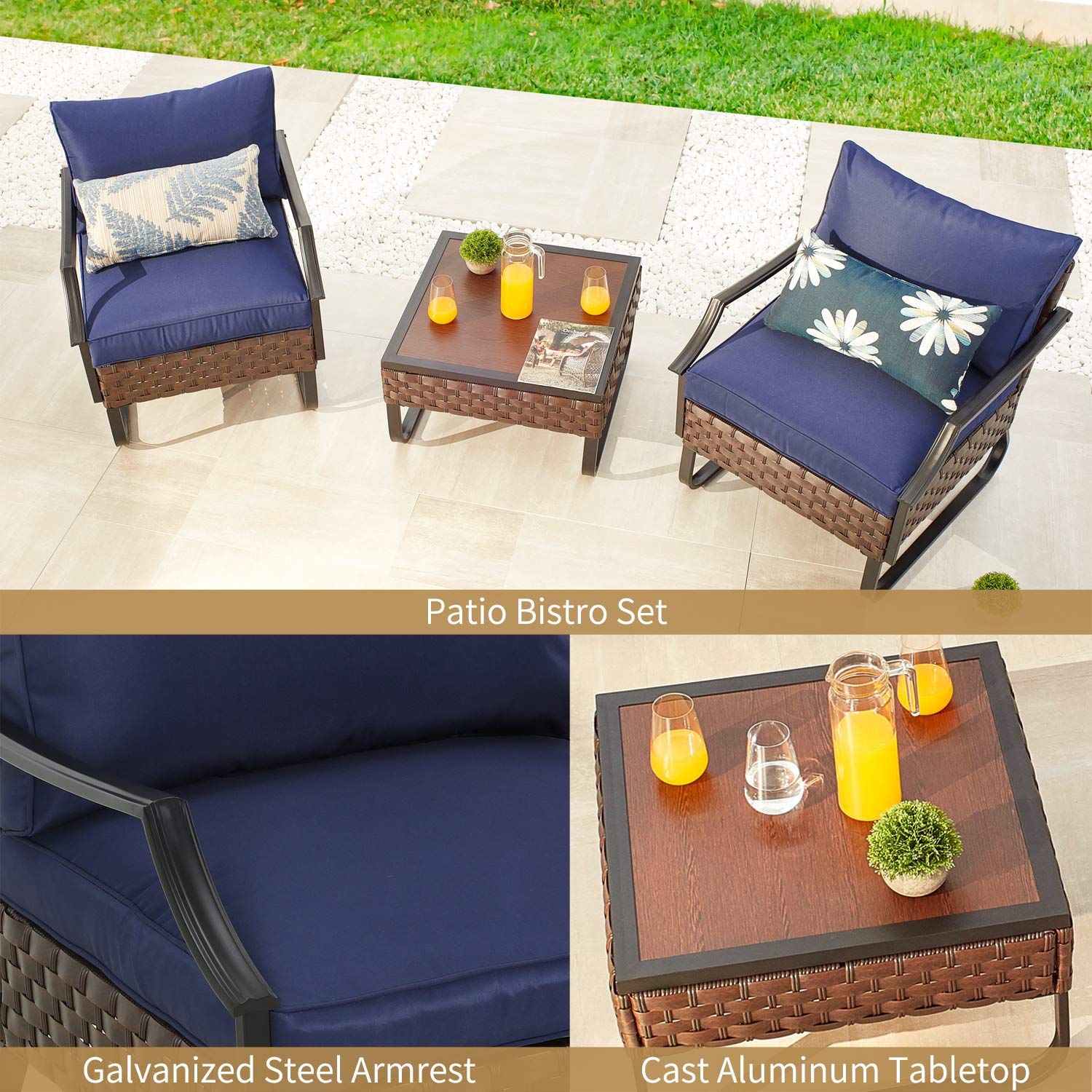 **PatioFestival Outdoor PE Wicker Conversation Set - All-Weather Steel Frame with Cushions (2 Chairs & Table) - Perfect for Backyard, Garden, and Poolside Relaxation**