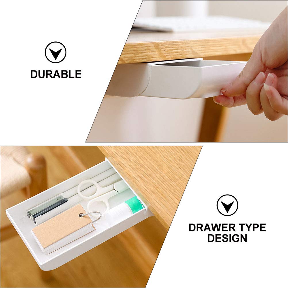 BESPORTBLE 2-Pack ABS Plastic White Desk Organizer with Hidden Drawer - Pen Holder, Pencil Tray, Stationery Storage Container for Office, School & Home Workspace Organization