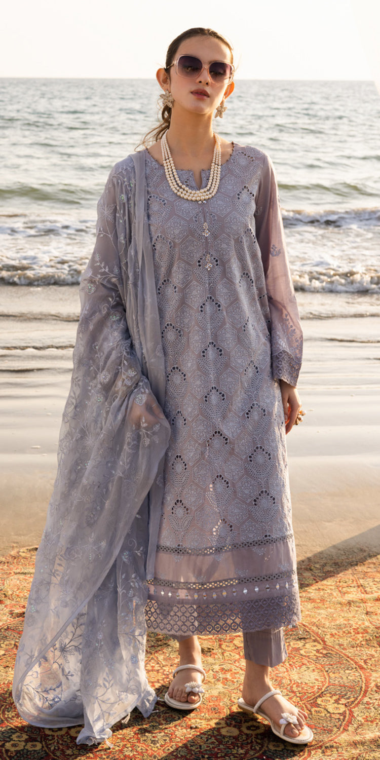 Elegant Chikankari Embroidered Lawn Suit in Purple - Perfect for Weddings, Parties & Festive Occasions