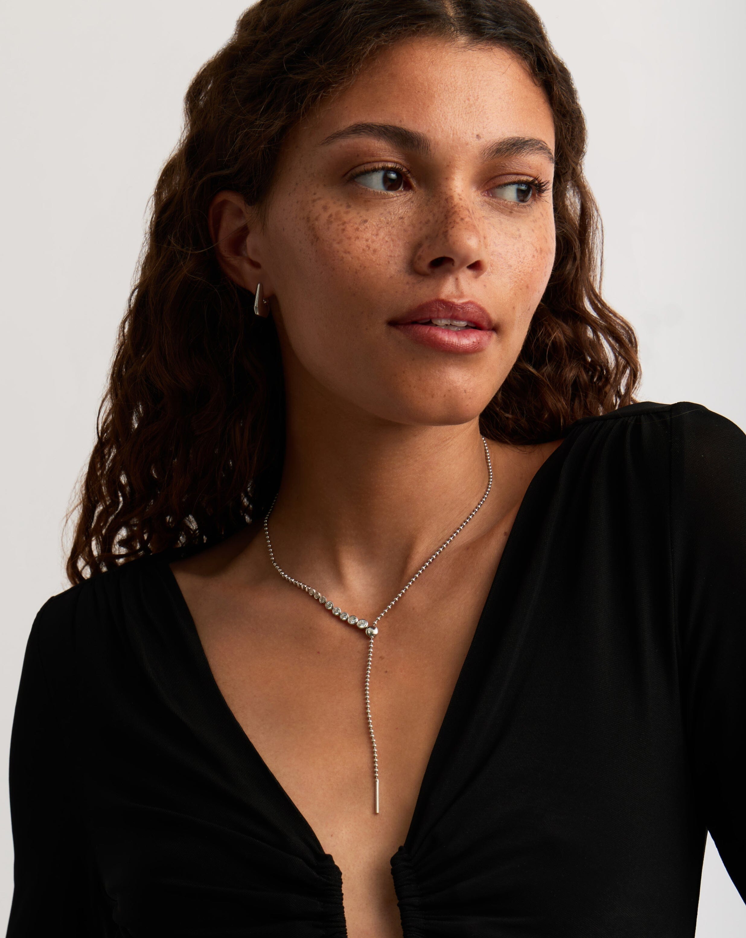 Elegant Beaded Stone Slider Lariat Necklace - Sterling Silver Cubic Zirconia Pendant for Women | Perfect for Weddings, Parties & Evening Events