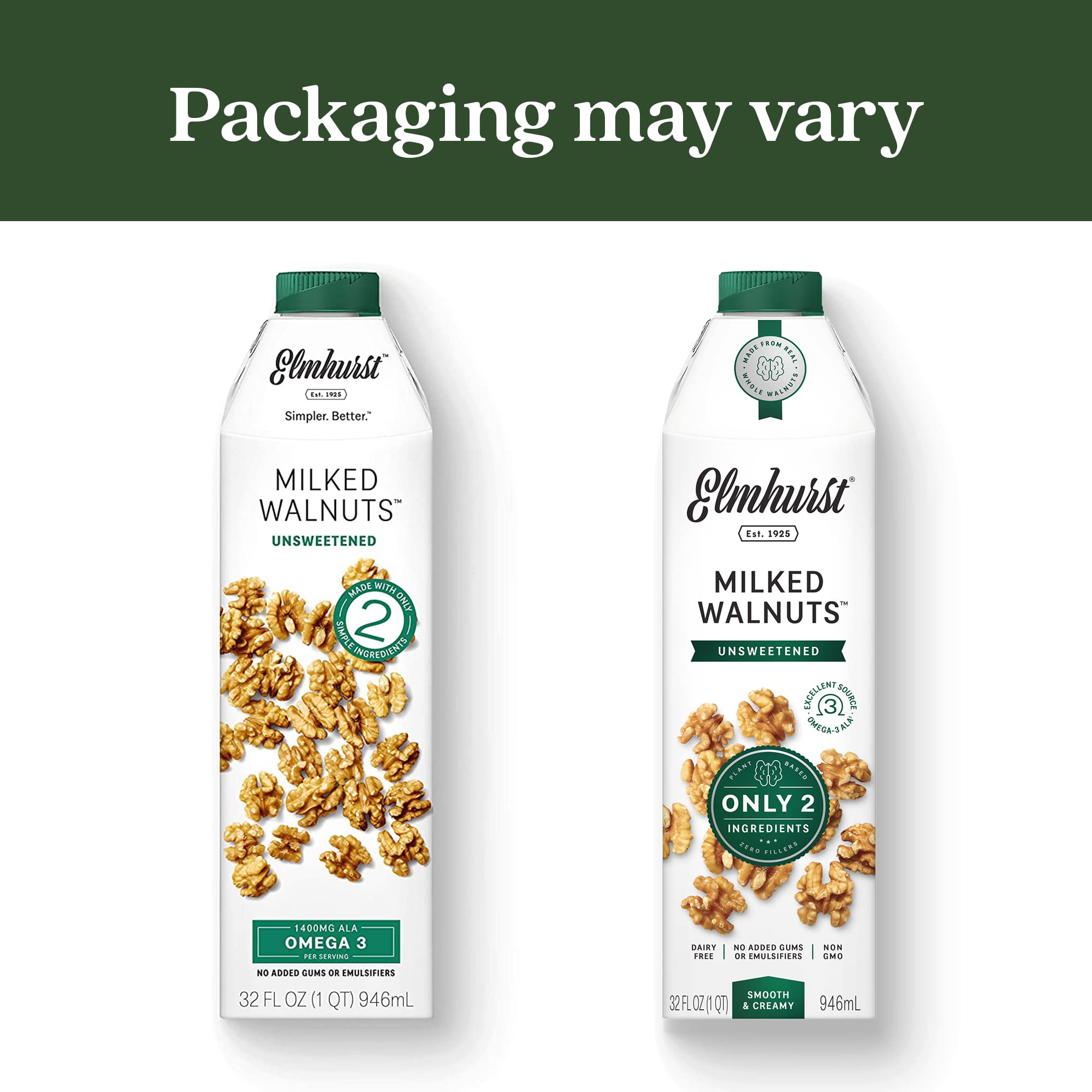 Elmhurst 1925 Unsweetened Walnut Milk - Dairy-Free, Vegan, Plant-Based, 32oz (Pack of 6) | Perfect for Smoothies, Coffee Creamer & Baking | Nutritious Dairy Alternative