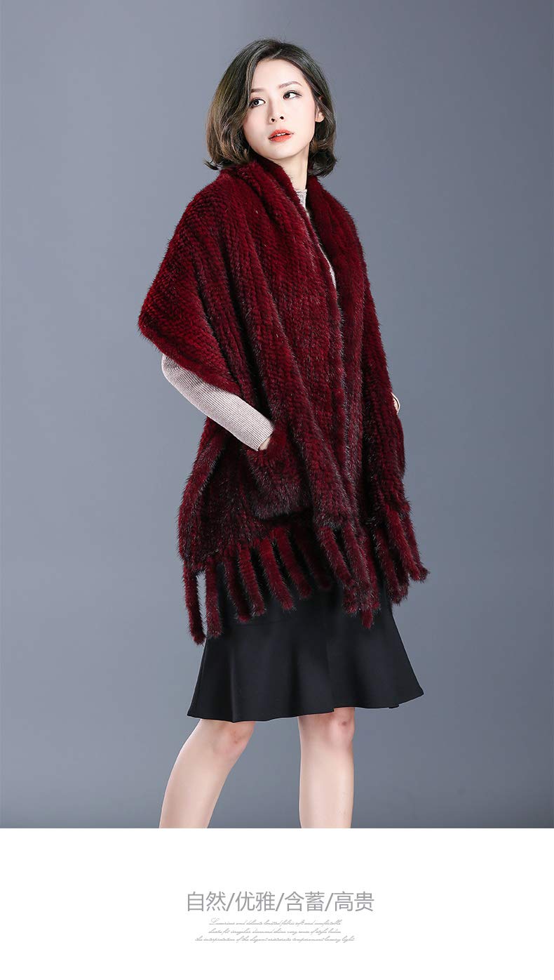 LVCOMEFF Women's Knitted Mink Fur Shawl Wrap - Soft Winter Scarf with Tassels & Pockets for Plus Size - Perfect for Cold Weather, Evening Outfits & Holiday Gifts