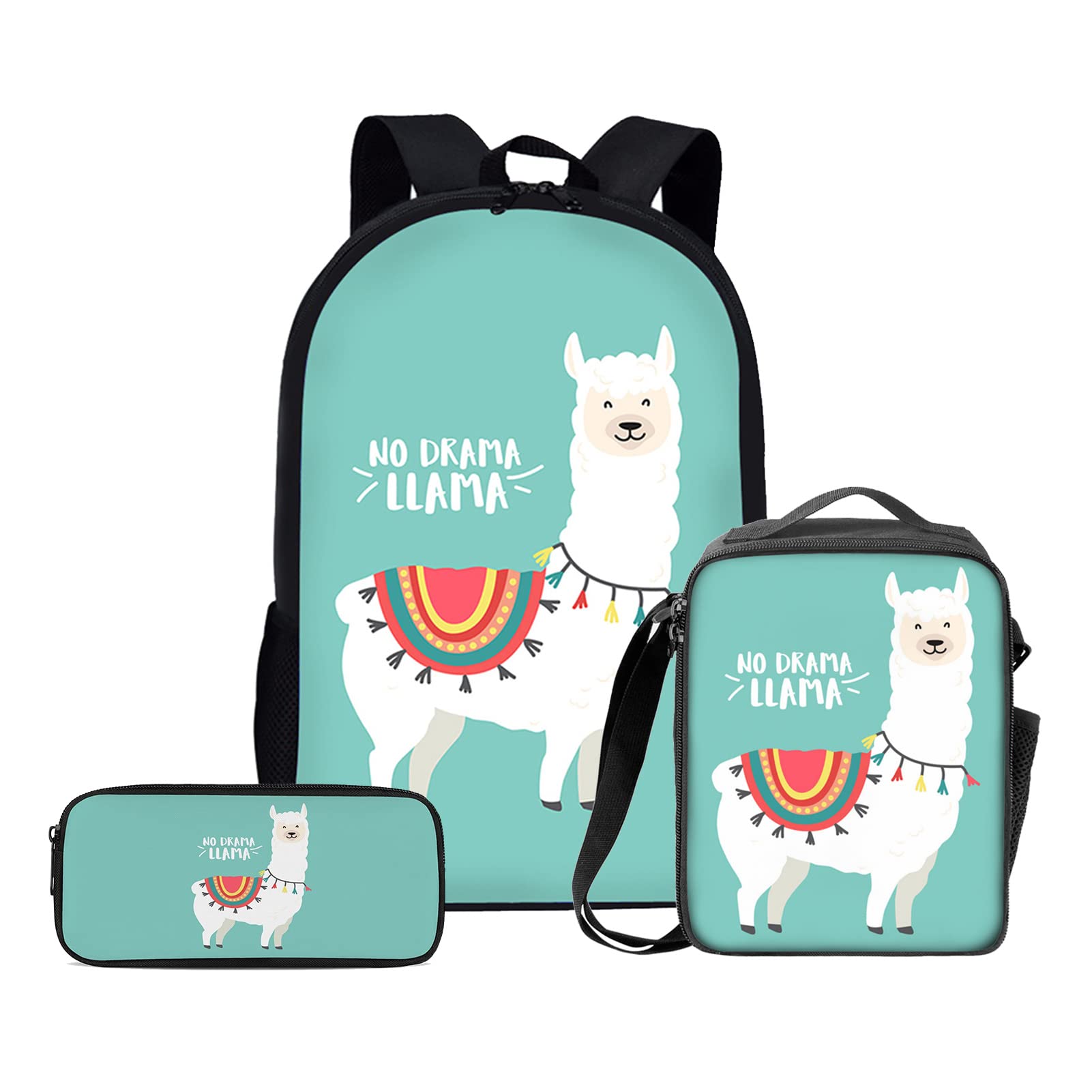 Cute Llama Backpack Set for Girls - School Bag with Lunch Box & Pencil Case | Lightweight Kids Bookbag for Preschool, Elementary, Teenagers | Perfect for School, Sports, Hiking & Travel Accessories