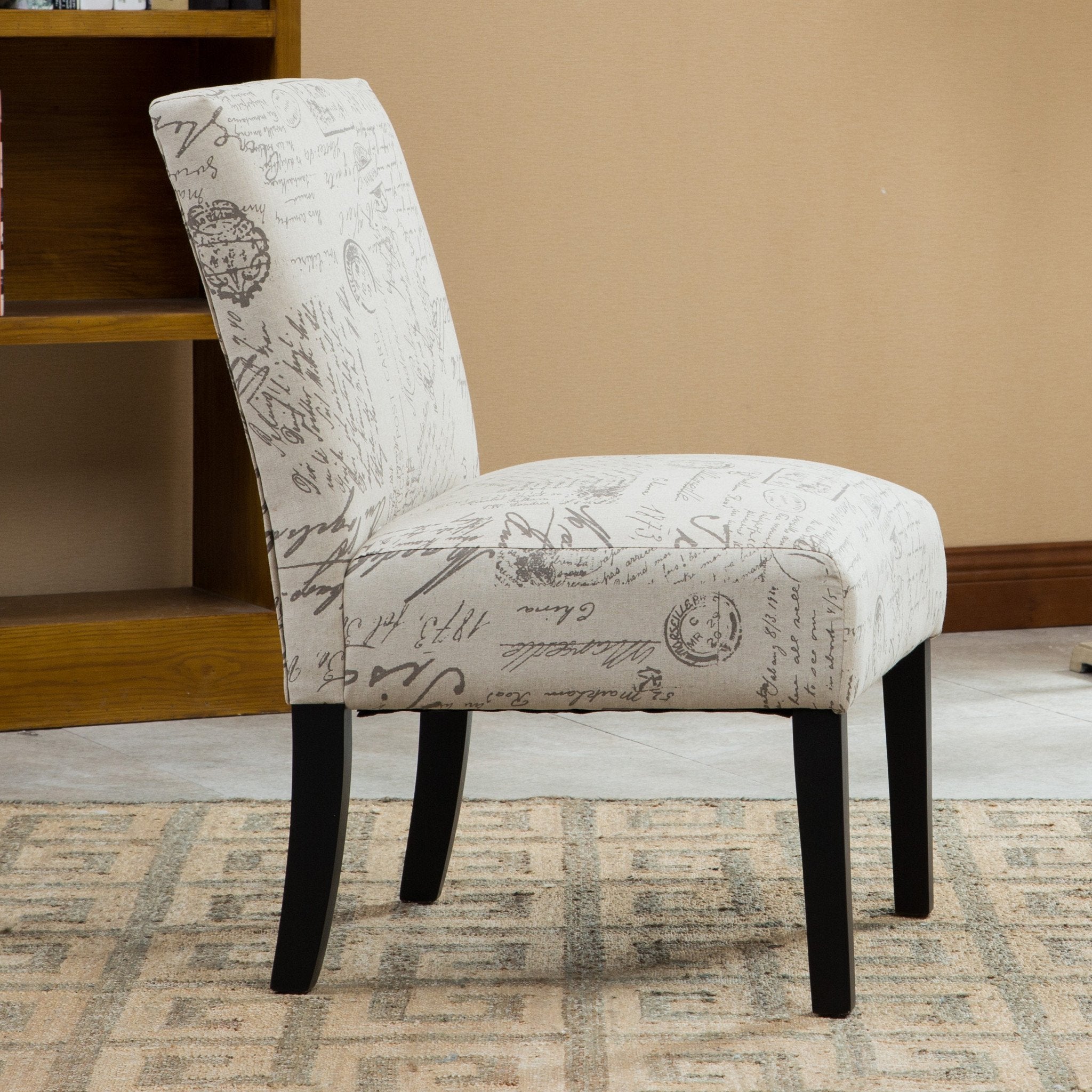 Roundhill Furniture Botticelli English Letter Print Fabric Armless Contemporary Accent Chair - Modern Living Room, Office, or Reading Nook Decor