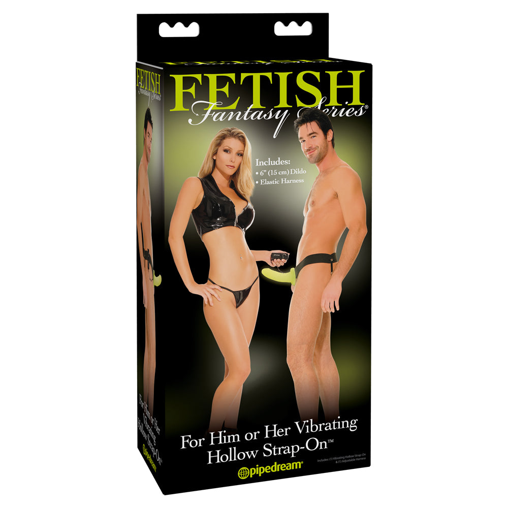 Glow in the Dark Vibrating Hollow Strap On Dildo - Fetish Fantasy Series for Couples & Solo Play - Perfect for Roleplay, BDSM & Spicing Up Your Sex Life