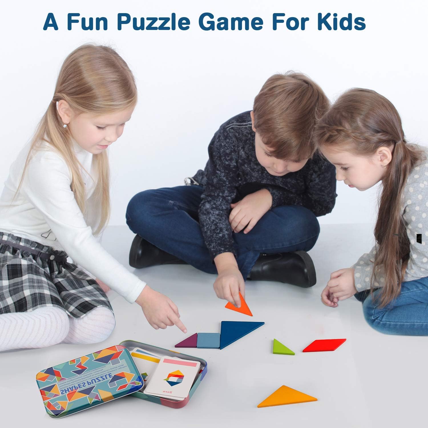 Vanmor Wooden Tangram Puzzle Set - 36 Pattern Blocks & 60 Shape Cards - Brain Teaser Educational Toys for Kids Ages 4-8 - Perfect for Classroom Learning, Travel Games & Road Trip Activities