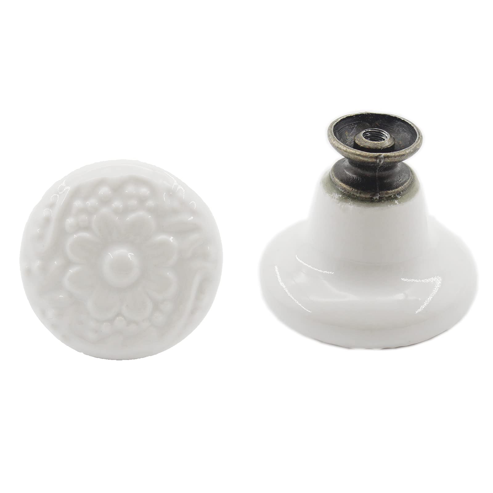 10 Pack White Ceramic Knobs - Decorative Cabinet & Drawer Pull Handles for Furniture, Cupboard, Closet, Dresser, Bookcase & Shelves - Includes Mounting Screws - Perfect for Home Renovation & DIY Projects