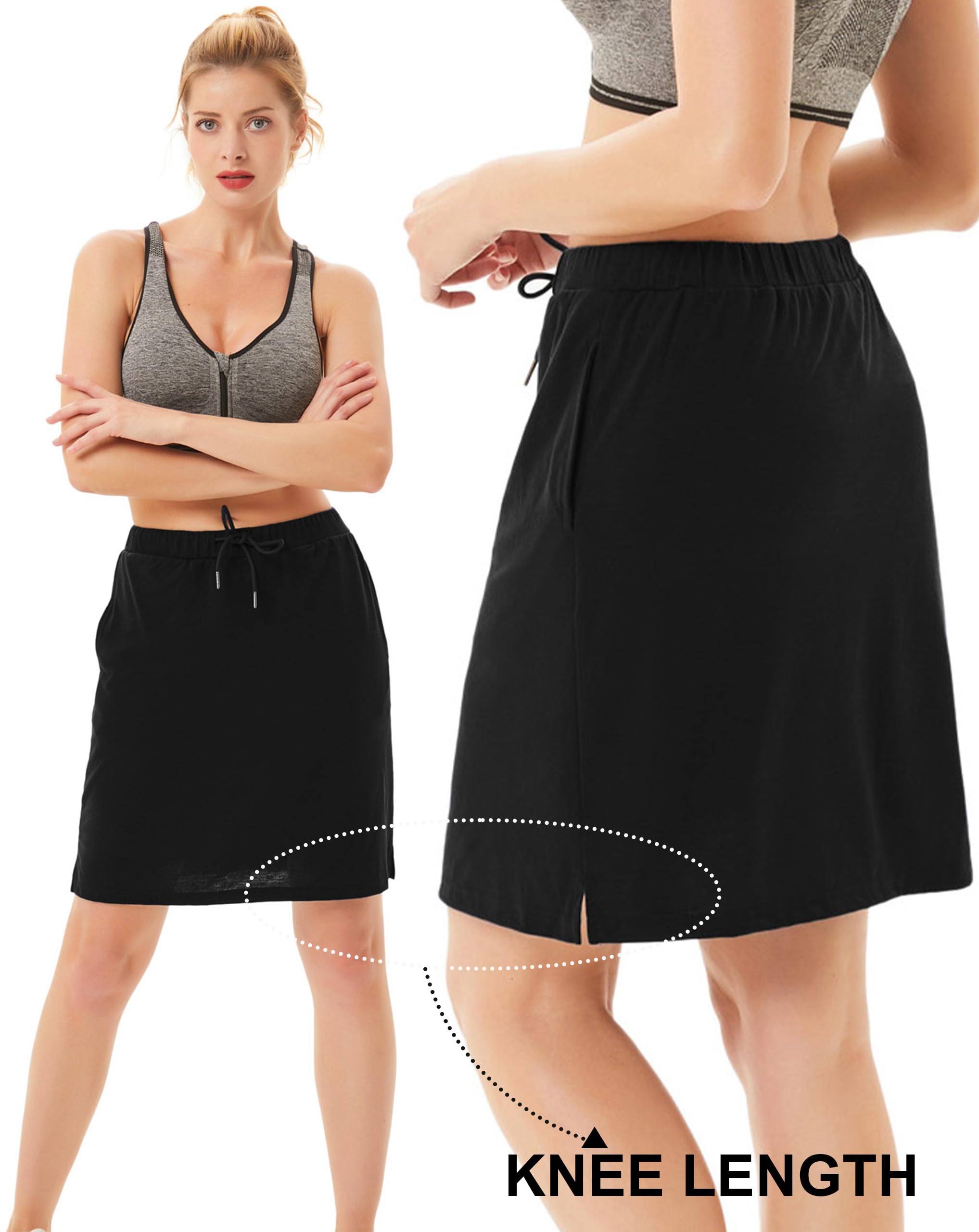 **JACK SMITH Women's Athletic Skorts - Stretchy Knee-Length Skirts with Drawstring Waist & Mesh Shorts Pockets - Perfect for Running, Tennis & Outdoor Activities**