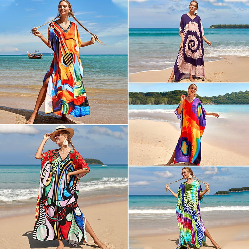Bohemian Beach Dresses & Kaftans - Flowy Bikini Cover Ups, Maxi Robe for Women | Elegant Swimwear Coverup for Pool, Vacation & Summer Outfits