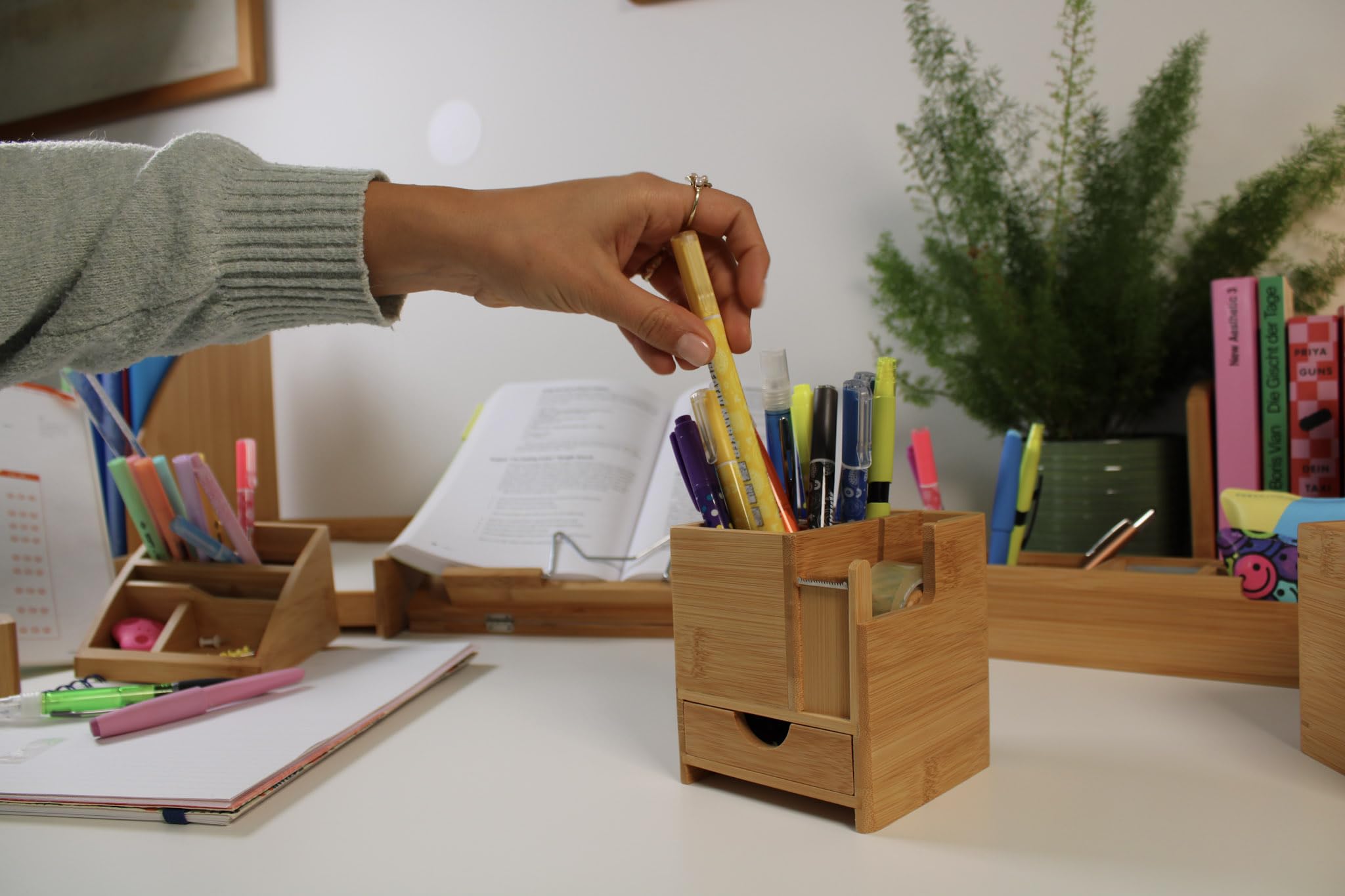 Desktop Organizer with Adhesive Tape Dispenser - Office Desk Accessories for Paper Clips, Pens & Stationery - Perfect for Home Office, School & Workspace Organization