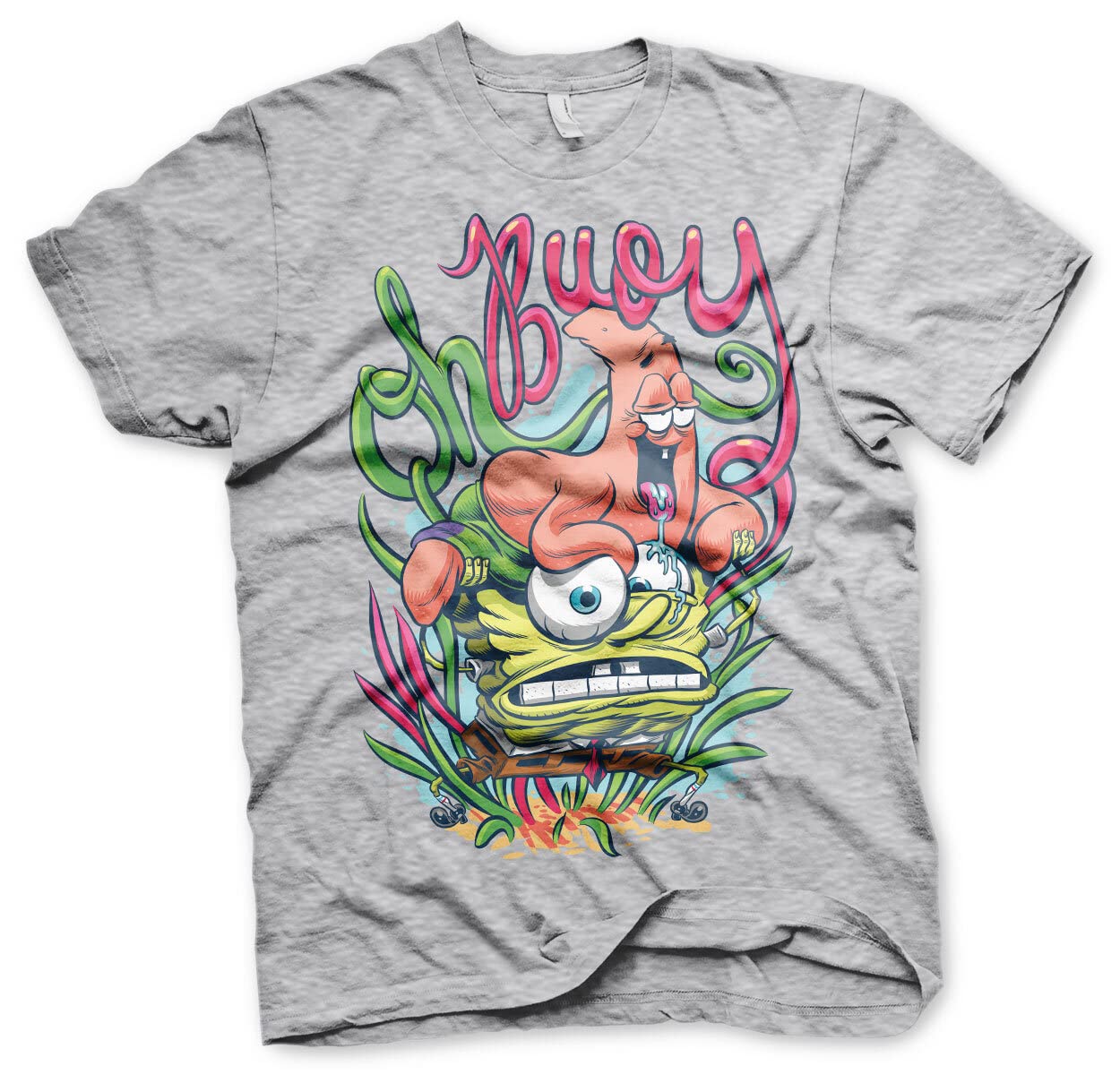 Official SpongeBob SquarePants Oh Boy! Men's Graphic T-Shirt - Heather Grey, XX-Large - Casual Wear & Cartoon Fan Gift for SpongeBob Lovers