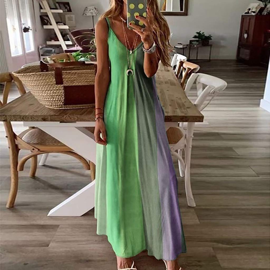 COOKI Women's Casual Sleeveless V-Neck Tie-Dye Maxi Dress - Plus Size Boho Long Dress for Summer Beach, Vacations & Outdoor Parties | Flowy Loose Fit