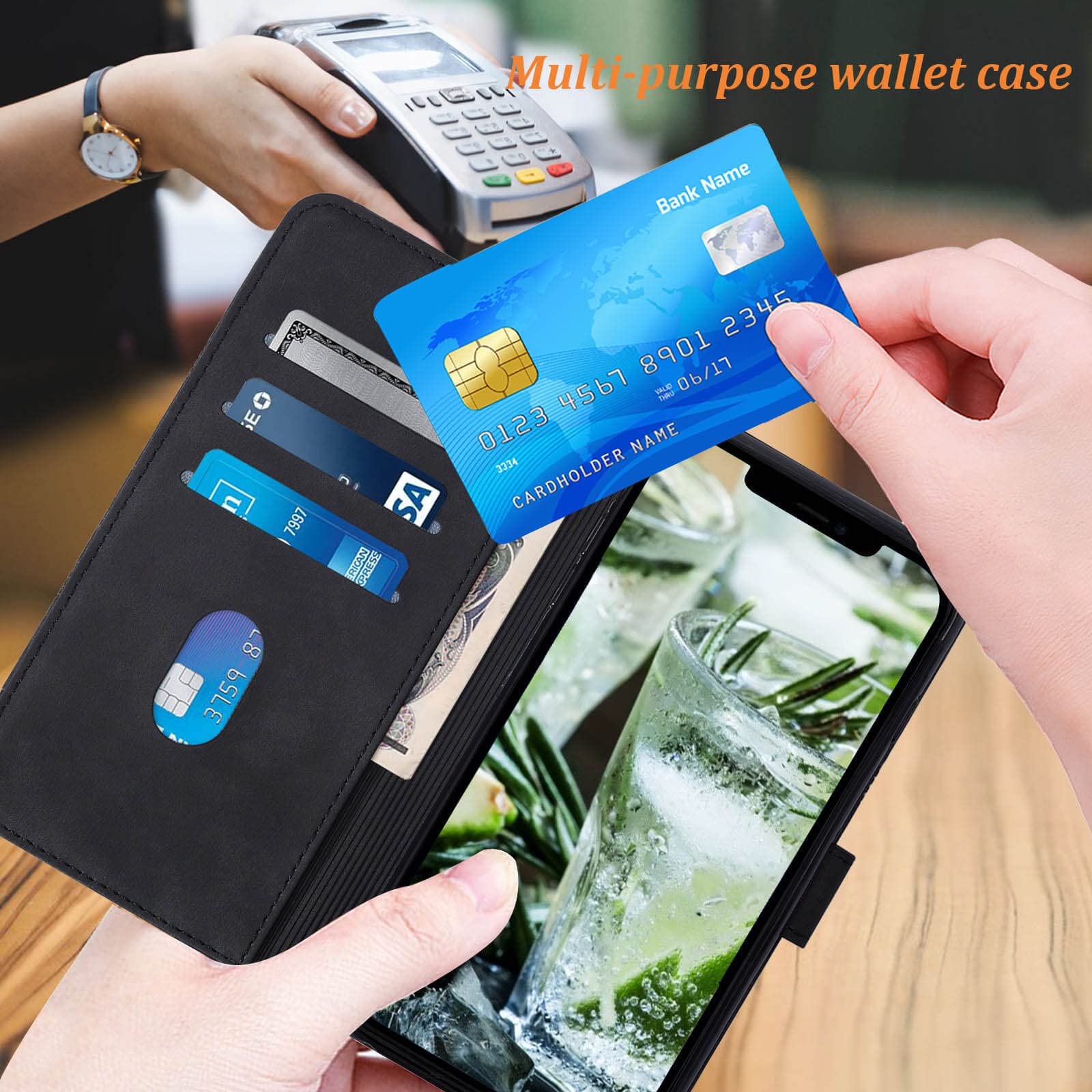 iPhone 13/14 Wallet Case with Card Slots & Wrist Strap - PU Leather Folio Cover for Work & Travel