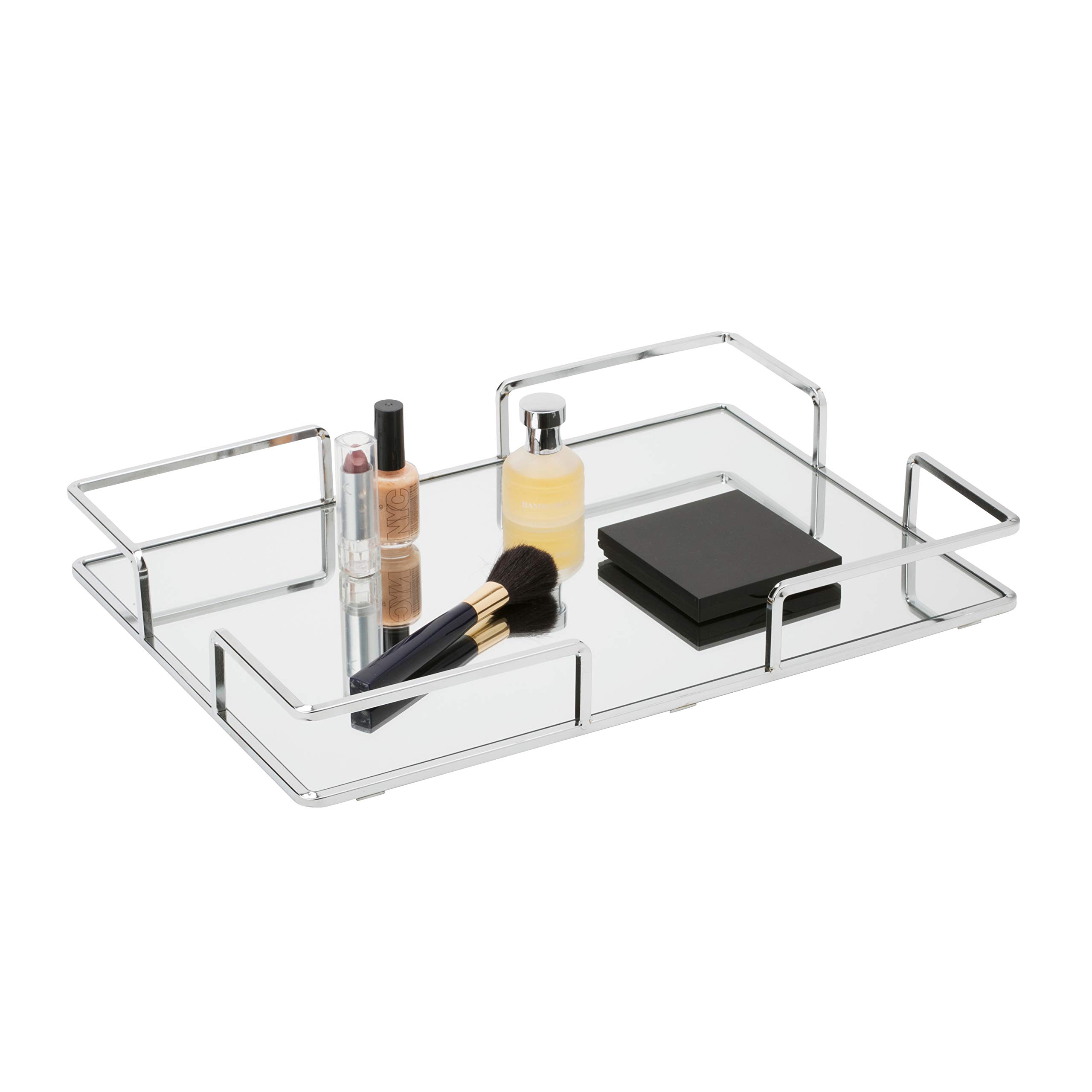 Modern Square Vanity Tray - Chrome Jewelry & Cosmetic Organizer for Dresser, Desk, Perfume Display - Decorative Storage Solution for Home, Bathroom & Bedroom - 1 Pack