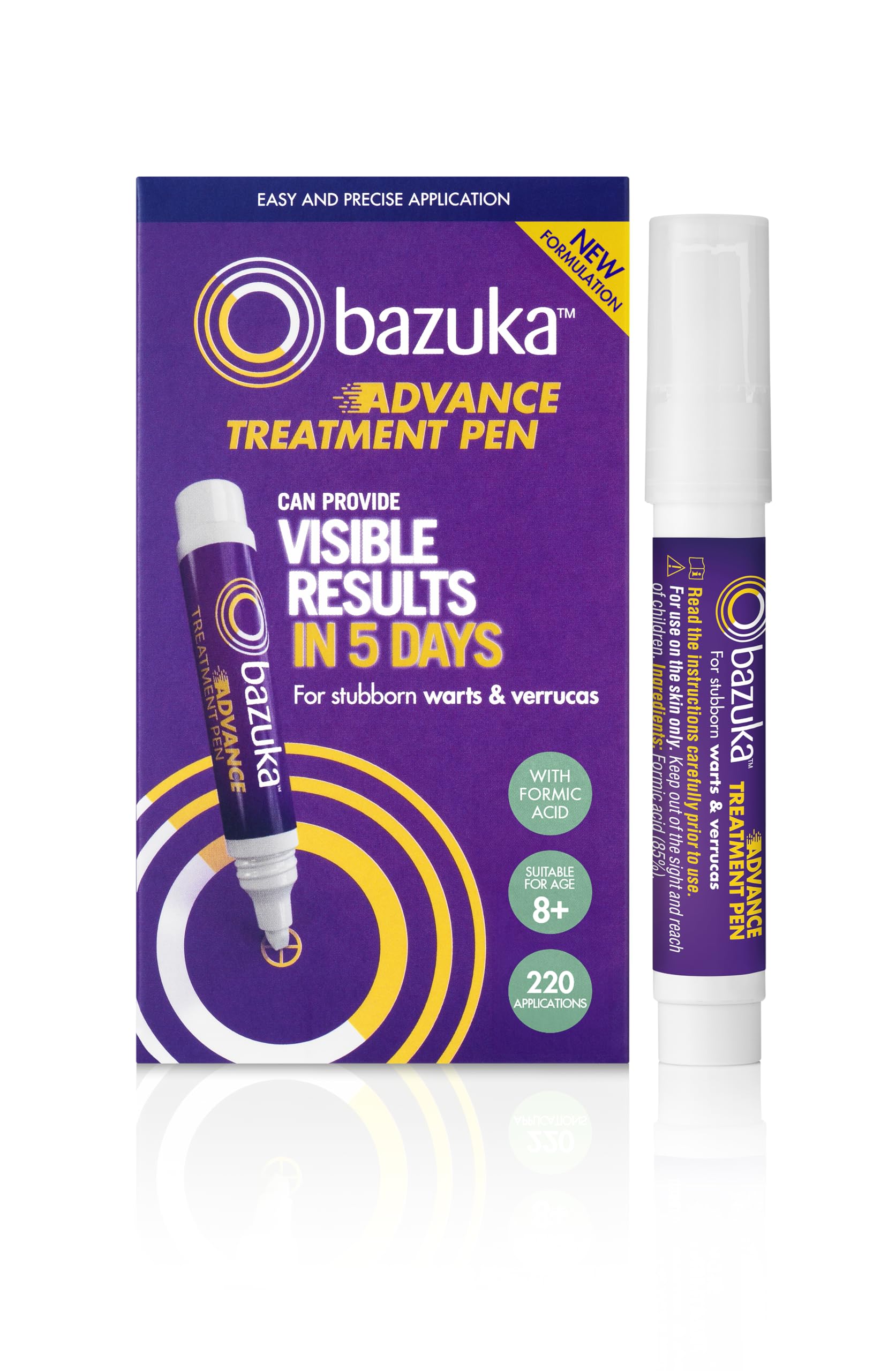 Bazuka Advance Treatment Pen for Stubborn Warts and Verrucas - Fast & Effective Wart Remover for Hands & Feet - Perfect for Home Use & Travel
