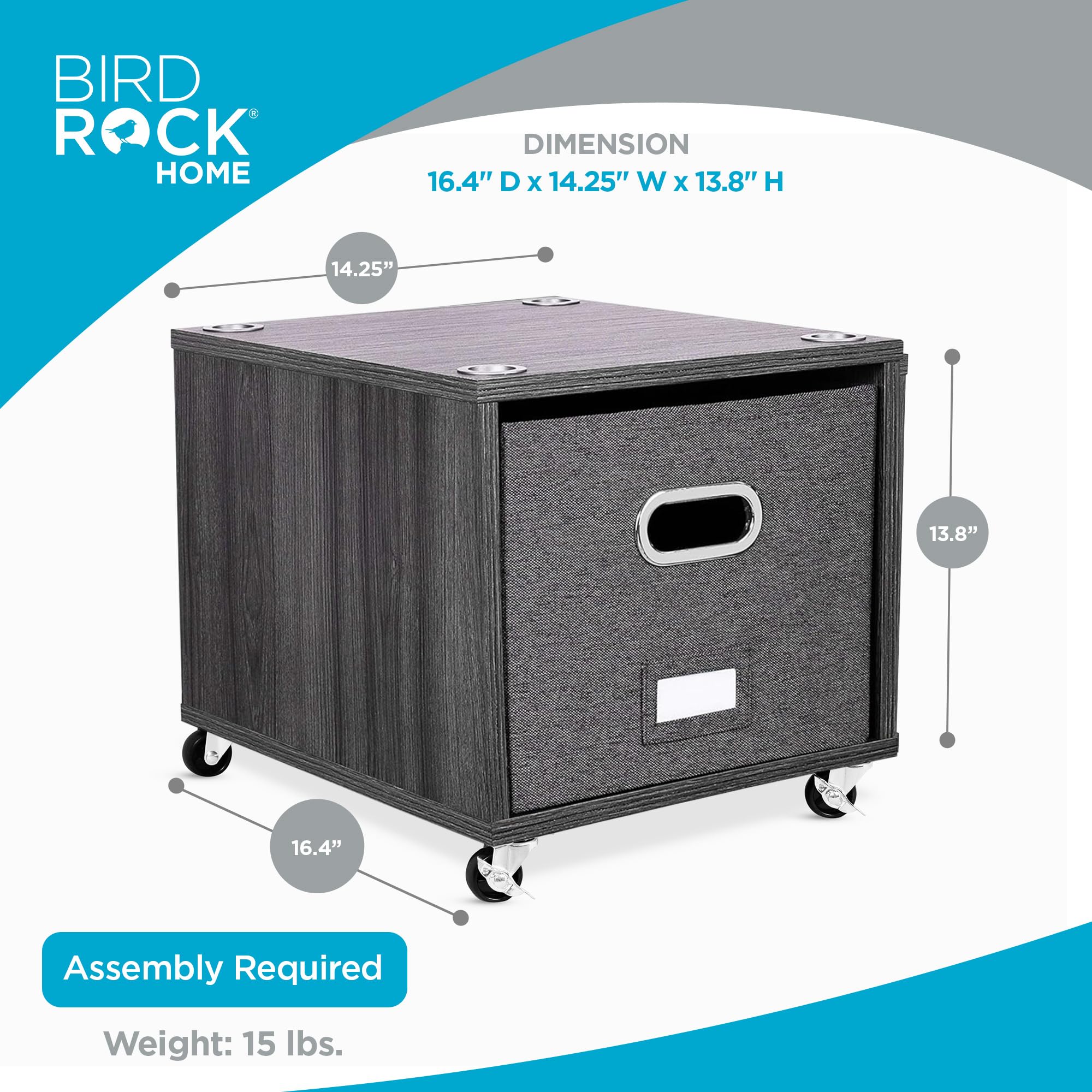 BIRDROCK HOME Rolling File Cabinet with Removable Bins - Modern Gray Storage Shelf with 2 Lateral Drawers, Wheels & Handles - Perfect for Organizing Office Files, Books, Toys | Under Desk Storage Solution for Home & Office Workspace