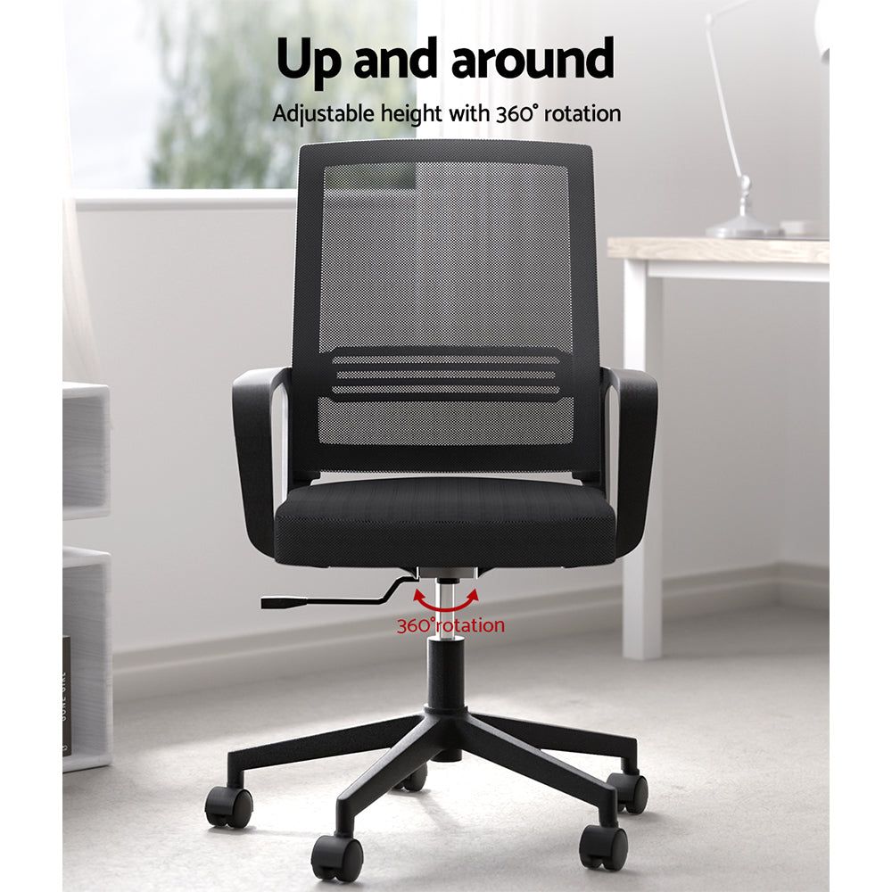 Ergonomic Mesh Office Chair - Adjustable Mid Back Computer Gaming Desk Chair for Work & Study - Breathable Black Mesh Design - Perfect for Home Office, Gaming Setup & Workspace