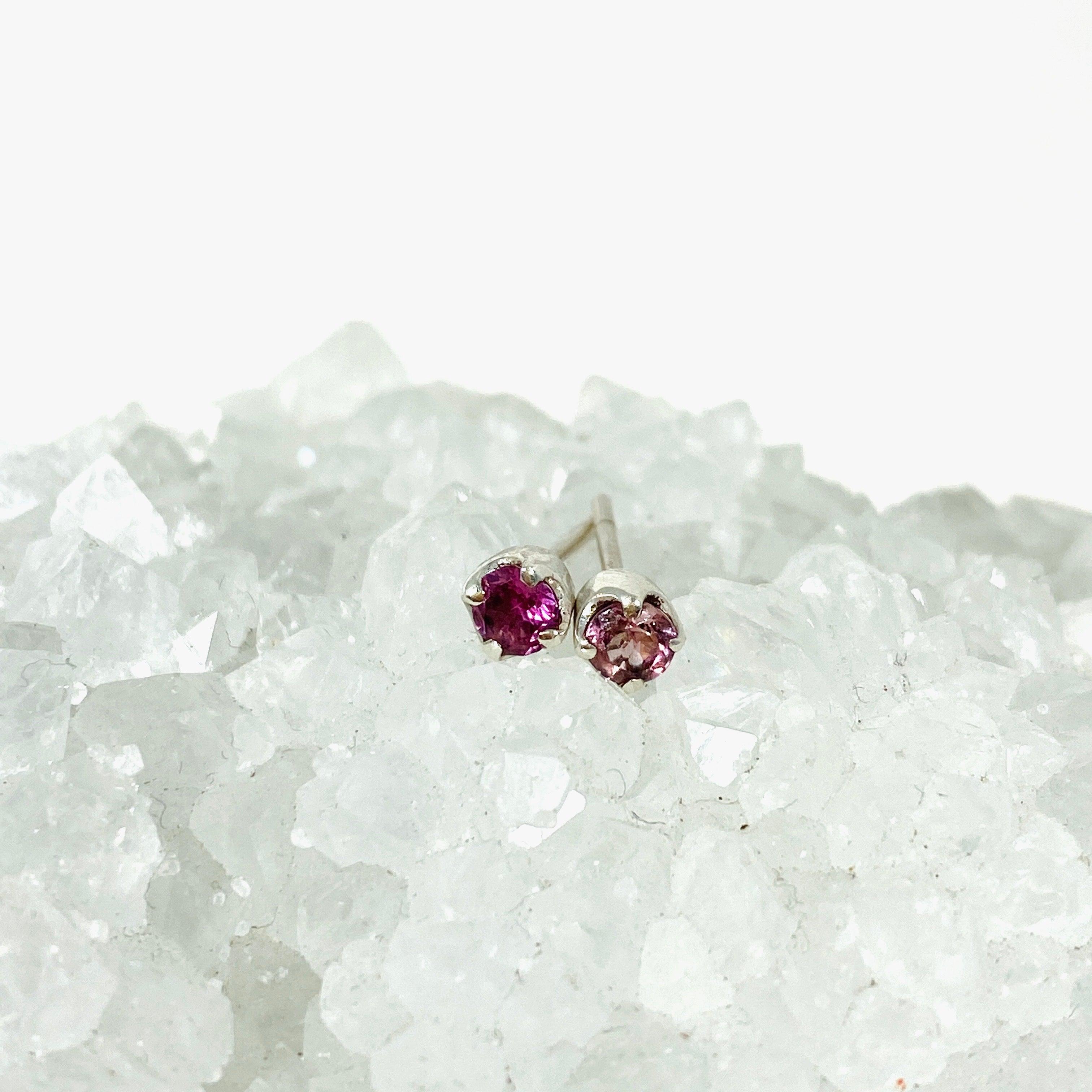 Natural Pink Tourmaline Round Faceted Stud Earrings 14K Gold - Elegant Jewelry for Women, Gift for Her, Perfect for Weddings & Special Occasions