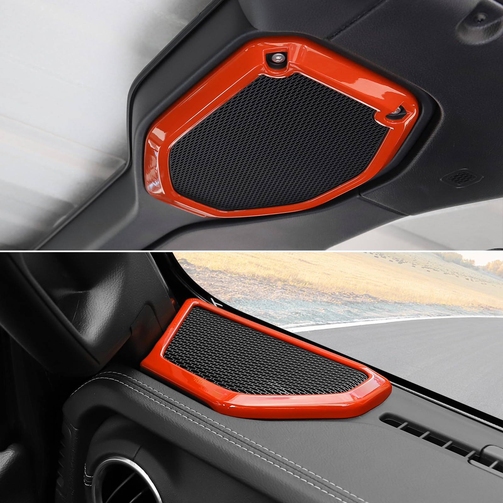 Jeep Wrangler JL JLU & Gladiator JT A-Pillar Speaker Trim Covers (2018-2023) - Orange Interior Accessories Set of 4 | Durable ABS Plastic Upgrade for Enhanced Audio & Interior Style | Perfect for Off-Road Adventures & Custom Car Mods