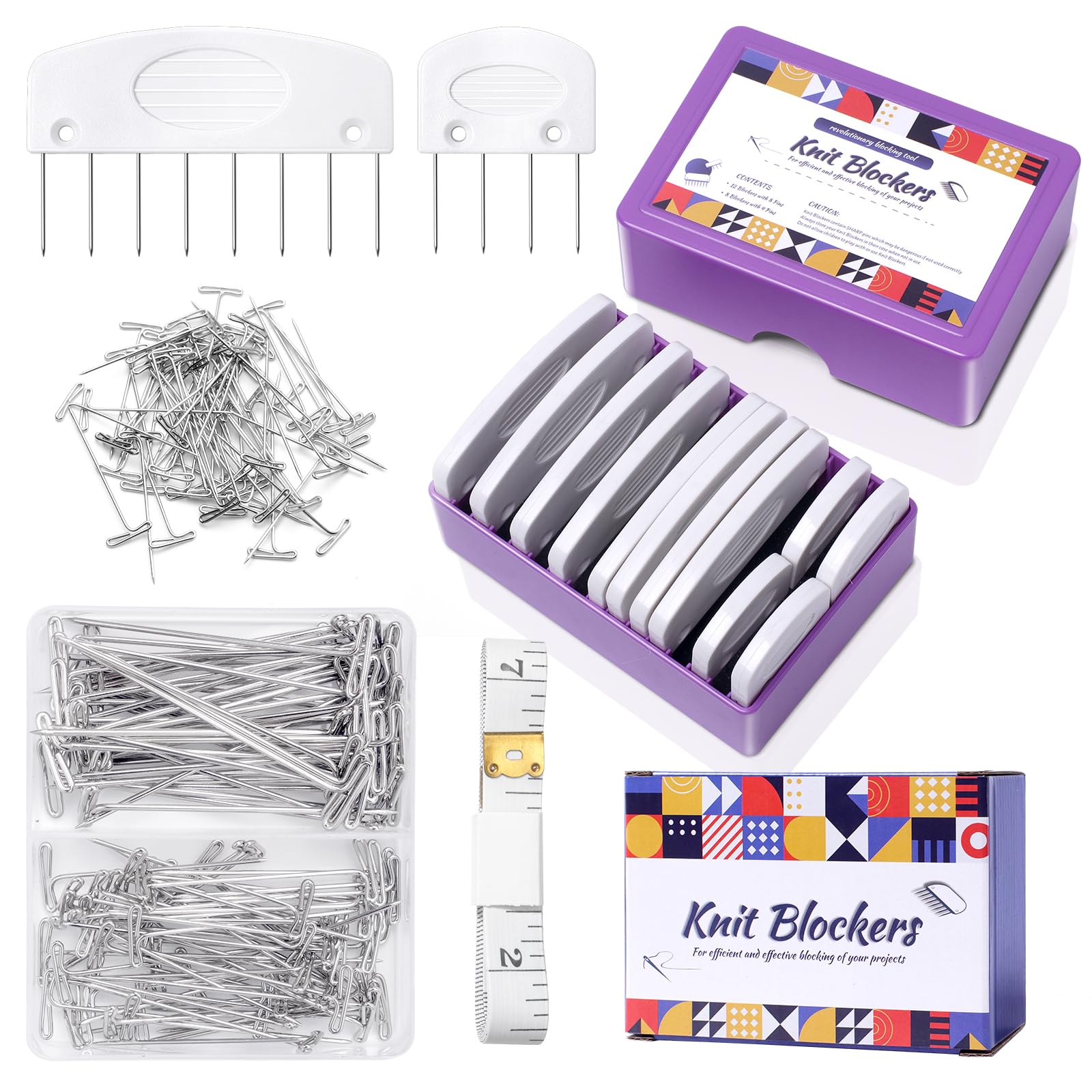 130Pcs Knit Blocking Pins Kit with 110 T-Pins & 20 Blocking Combs - Stainless Steel Knitting Pins for Blocking Mats - Includes Storage Box - Perfect for Knitting, Crochet, and Fiber Arts Projects