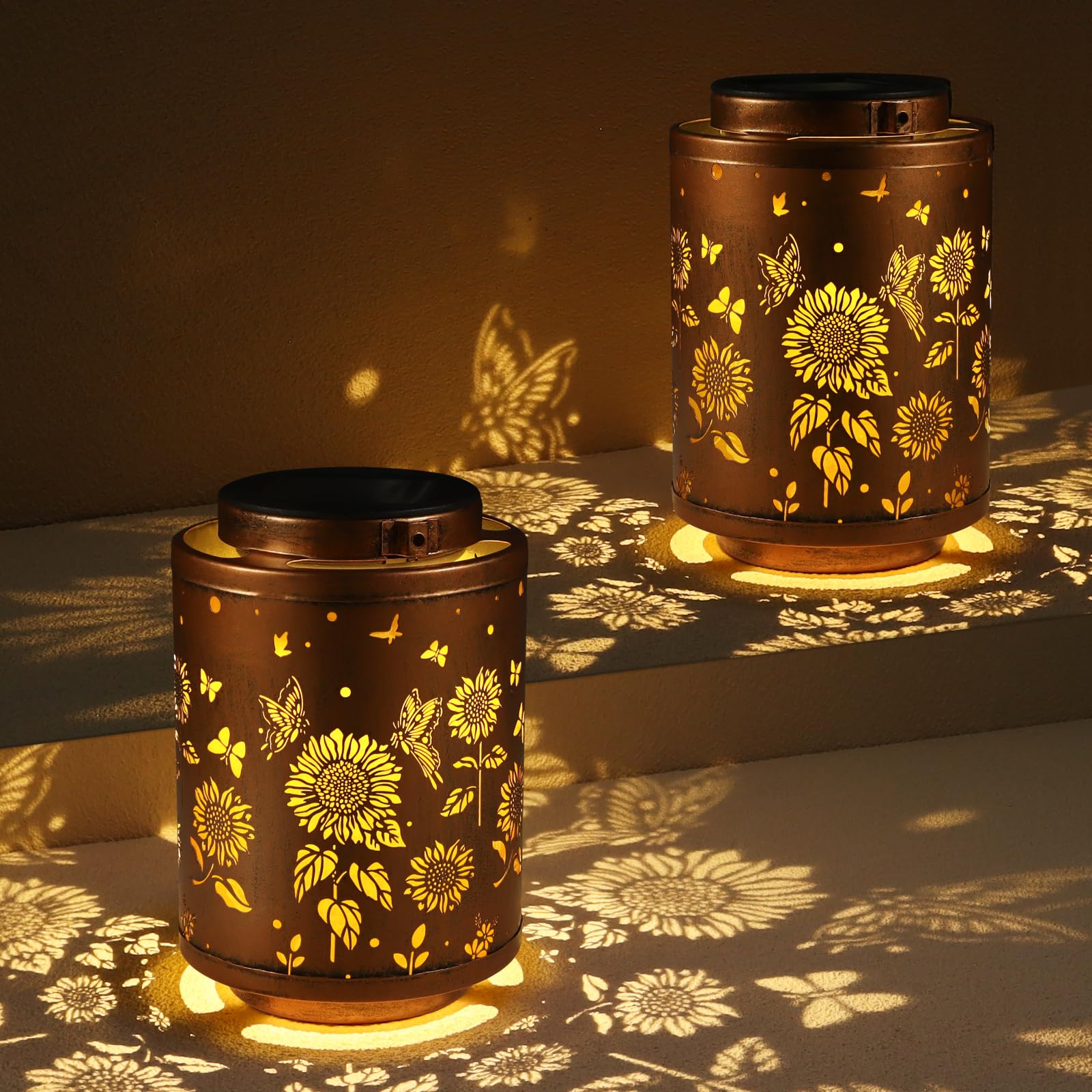 2 Pack Solar Outdoor Lanterns - Waterproof LED Garden Lights with Sunflower & Butterfly Design, Perfect for Patio, Yard, Pathway Decor - Ideal Gift for Women, Mom, Grandma - Great for Outdoor Parties, Weddings & Evening Ambiance