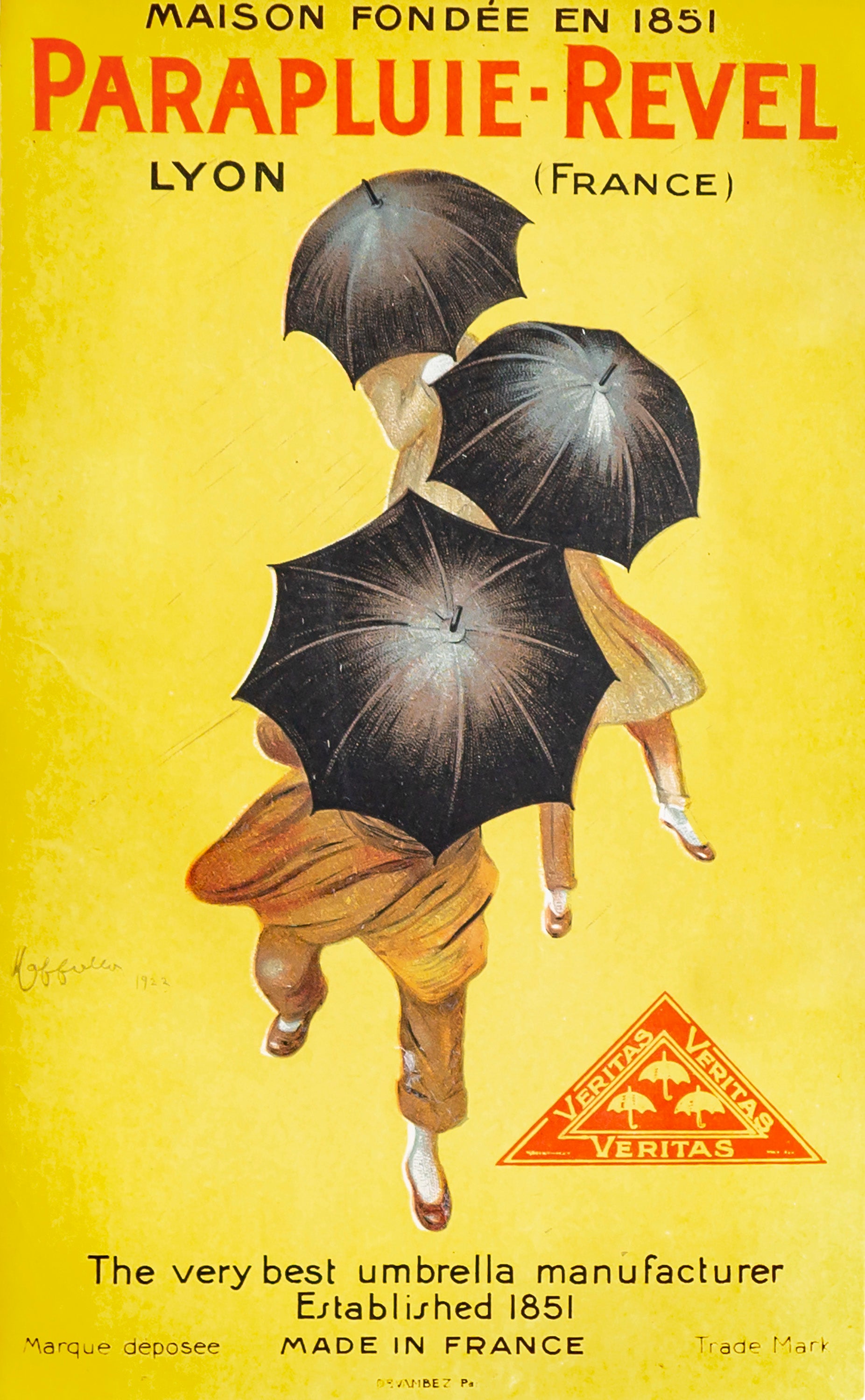 Original 1922 French Art Deco Parapluie Revel Advertising Label - Vintage Collectible for Home Decor, Scrapbooking & Framed Wall Art