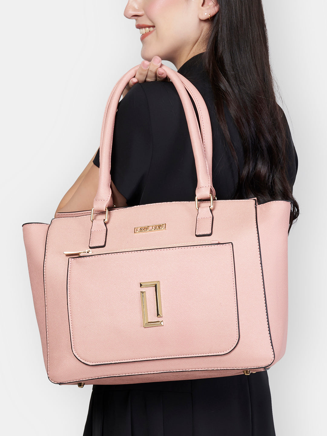 Lavie Luxe Kyle Pink Large Women's Tote Handbag - Stylish Designer Purse for Work, Travel & Everyday Use | Spacious Shoulder Bag with Premium Quality