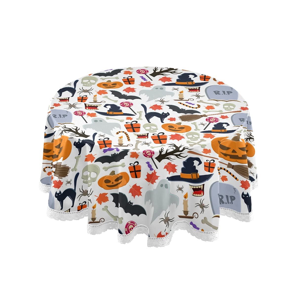 Senya Halloween Round Tablecloths - Seamless Halloween Pattern Table Cover for Circular Dining Tables, Holiday Party Decor - Perfect for Halloween Parties, Dinners & Themed Events