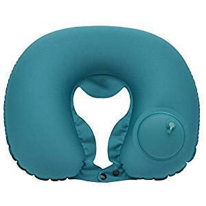 APURK Portable Push Button Inflatable U-Shaped Neck Pillow for Travel - Auto Inflating Neck Support for Airplane, Car, Office & Camping Use