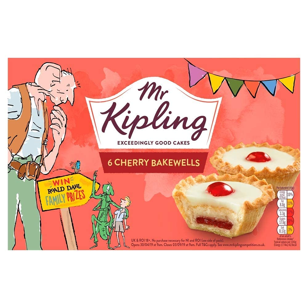Mr Kipling Cherry Bakewell Cakes - Pack of 6 Boxes (10 Cakes Each) | Delicious British Treats for Tea Time, Parties & Gift Giving