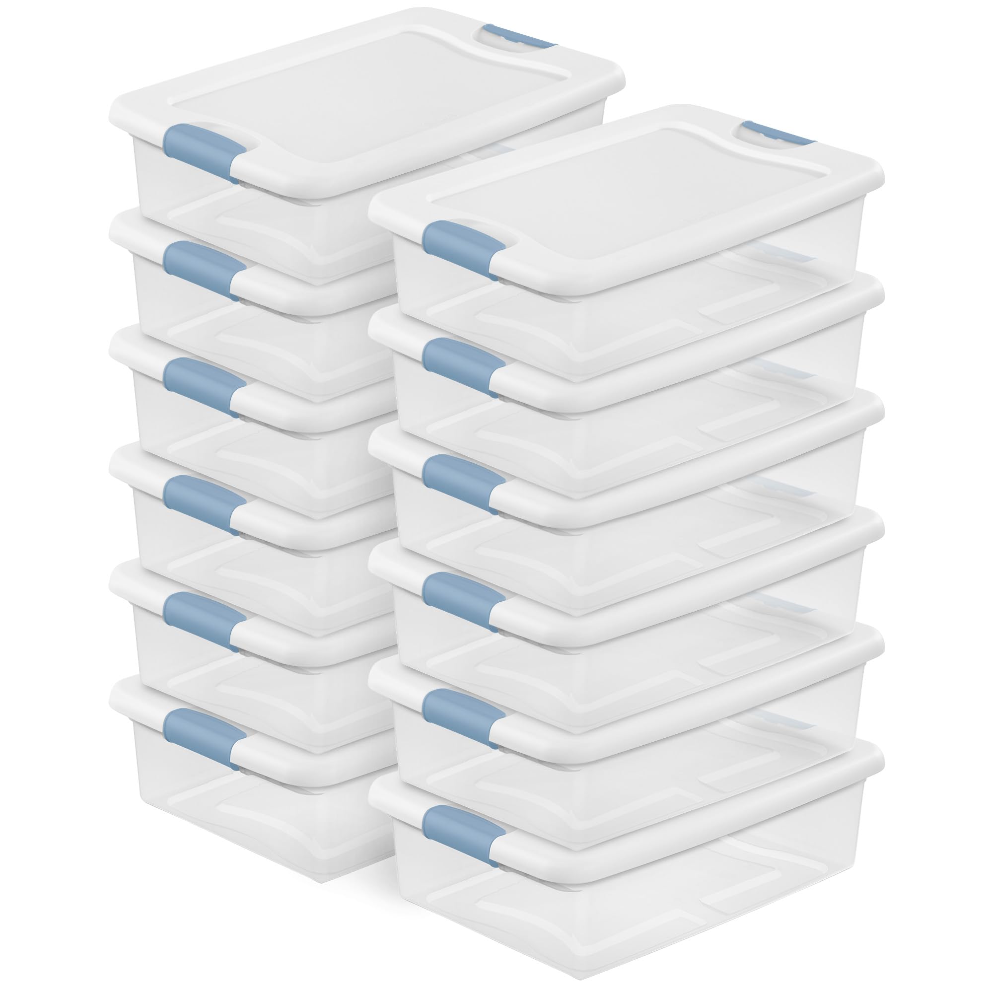 Sterilite 12-Pack 32Qt Stackable Clear Storage Bins with Lids for Home Organization