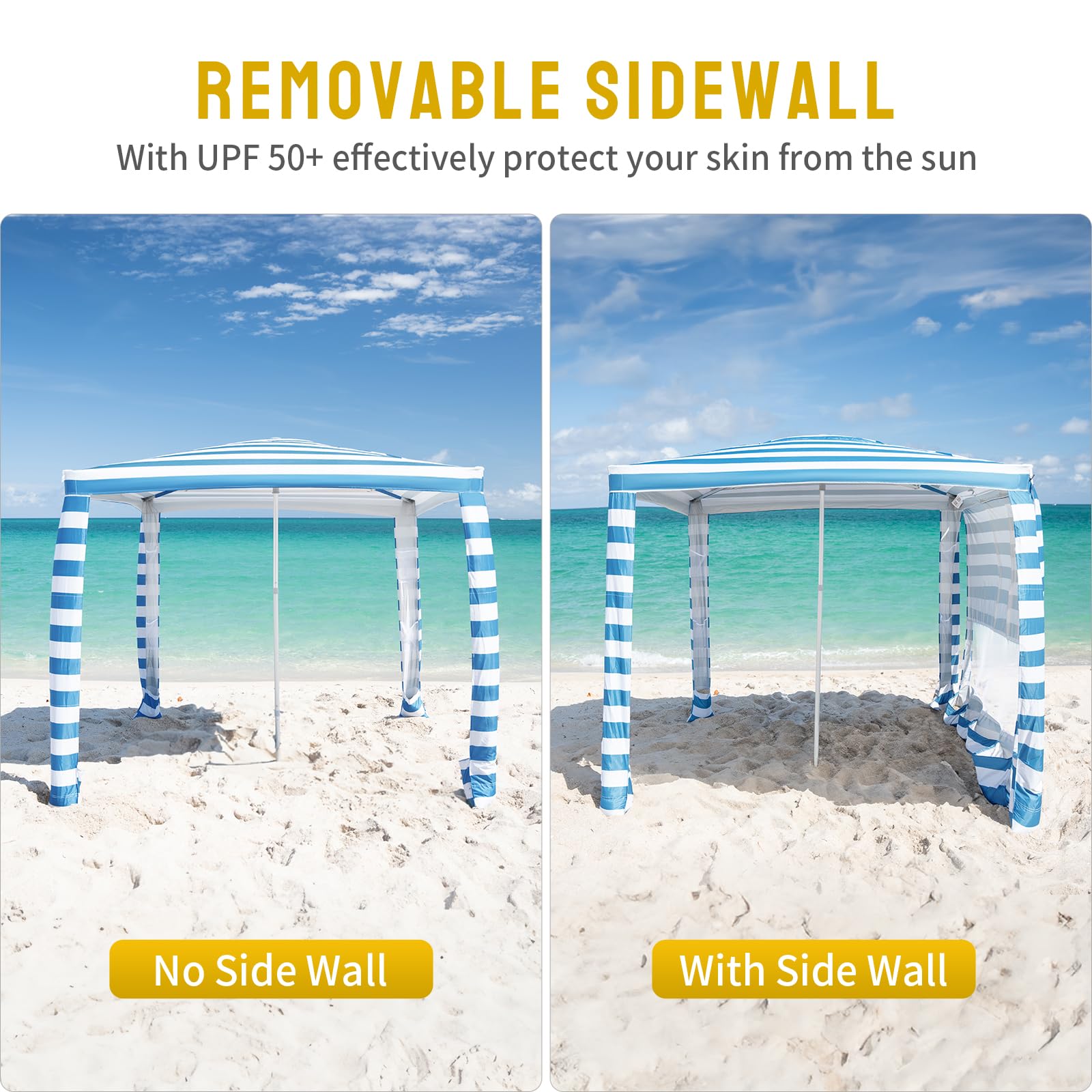 Cool Cabana Beach Tent 6.5x6.5 ft - Easy Pop Up Sun Shelter with UPF50+ Protection, Sidewalls & Storage Pockets - Sky Blue Beach Cabana for Sand, Pool & Outdoor Activities - Perfect for Family Beach Days, Picnics & Backyard Relaxation