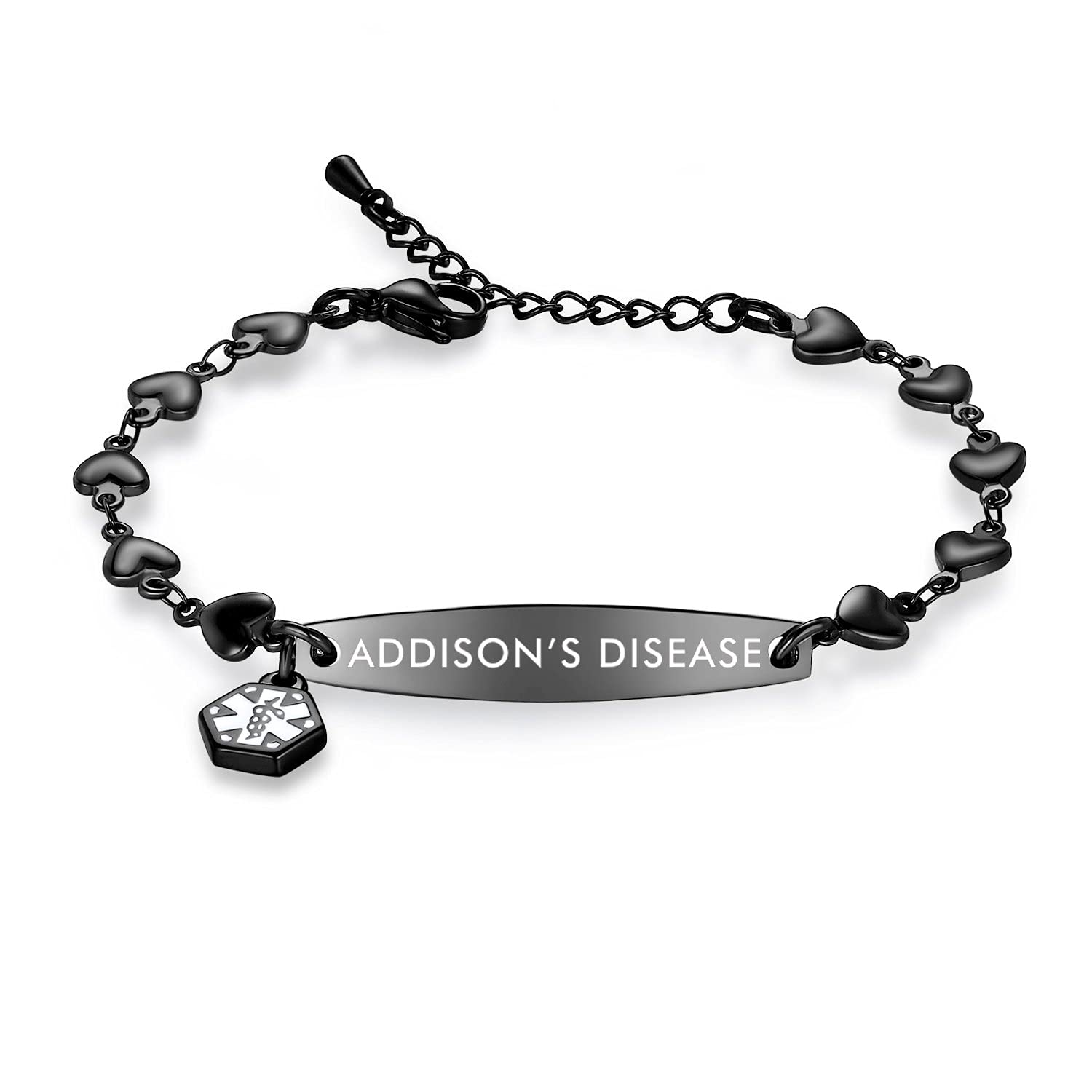 Mnmoom Adjustable Medical Alert Bracelets for Women - 6.5-8 Inch Heart Link Design with Engraved ID - Perfect for Seniors, Emergency Health Conditions & Daily Wear