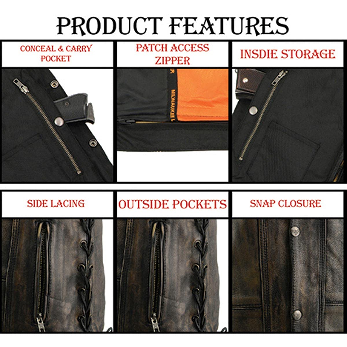 Milwaukee Leather MLM3540 Men's Distressed Brown Motorcycle Vest with 10 Pockets - Durable Biker Jacket for Riding, Motorcycle Events & Casual Wear