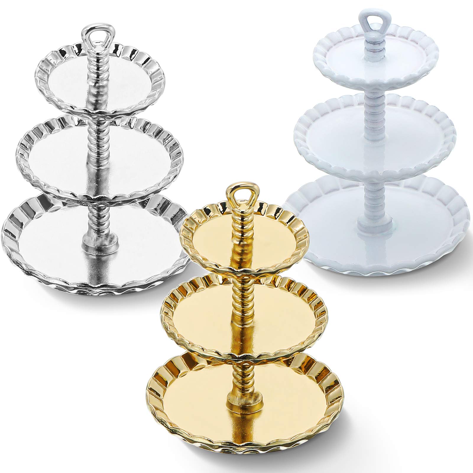 1/12 Scale Miniature 3-Tier Cupcake Stand - Alloy Round Dessert Display Tower for Dollhouse Kitchen Decor (3-Piece Set) - Perfect for 1/12 Dollhouse Accessories, Doll Playsets & Miniature Food Displays - Ideal for Tea Parties, Baking Scenes & Dollhouse Kitchen Setups